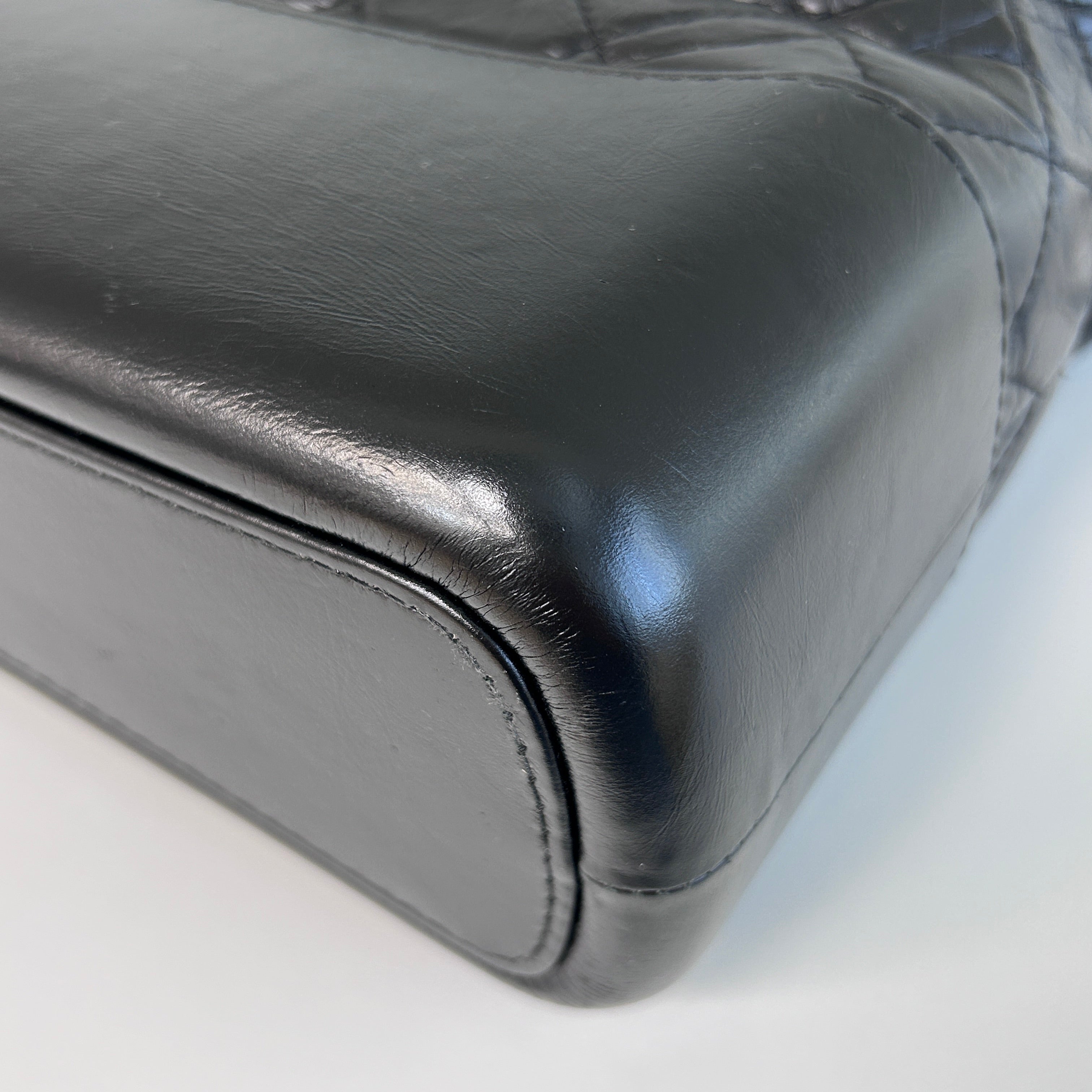 Black Aged Quilted Calfskin Leather Medium Gabrielle Hobo Bag w/AGHW/RHW/SHW/GHW