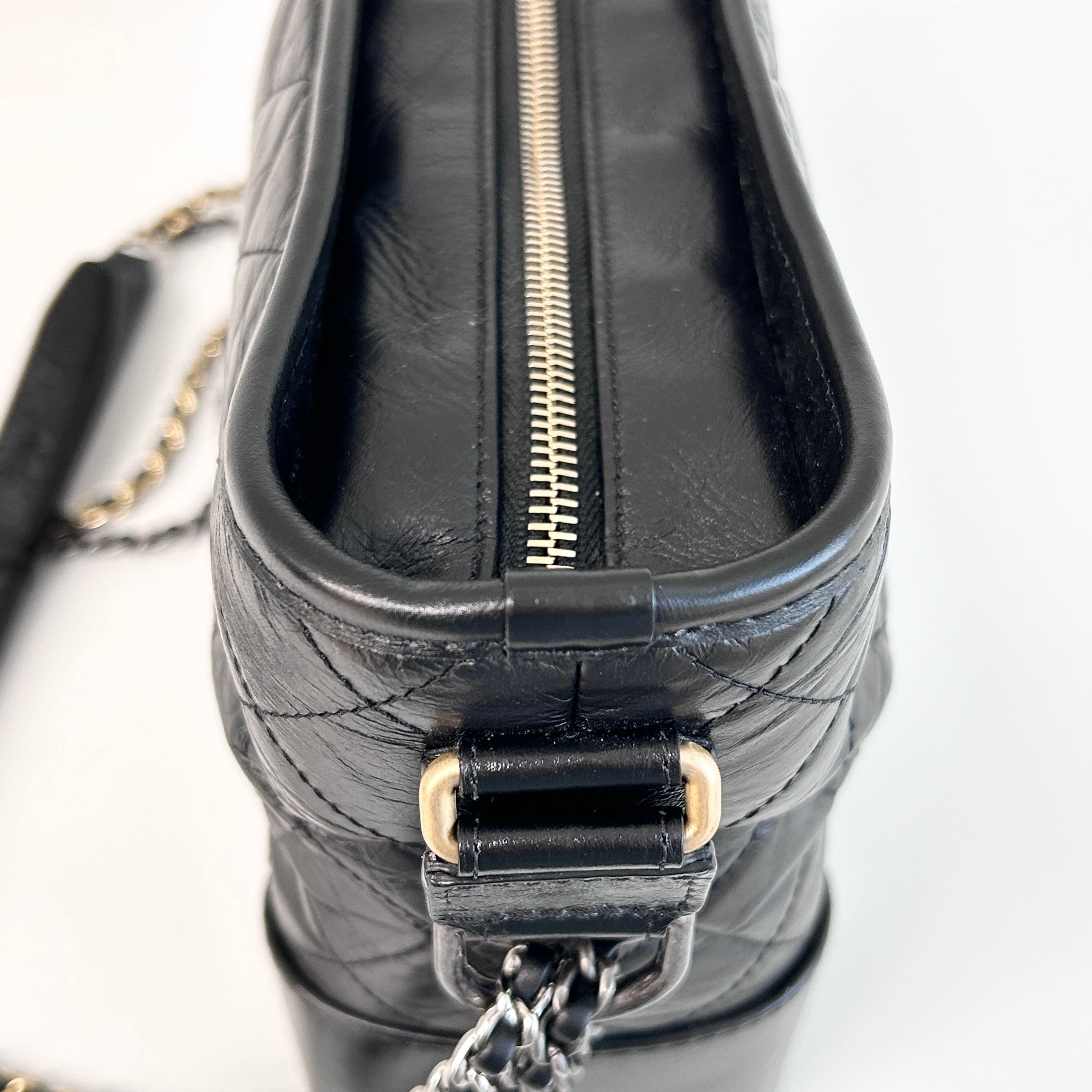 Black Aged Quilted Calfskin Leather Medium Gabrielle Hobo Bag w/AGHW/RHW/SHW/GHW