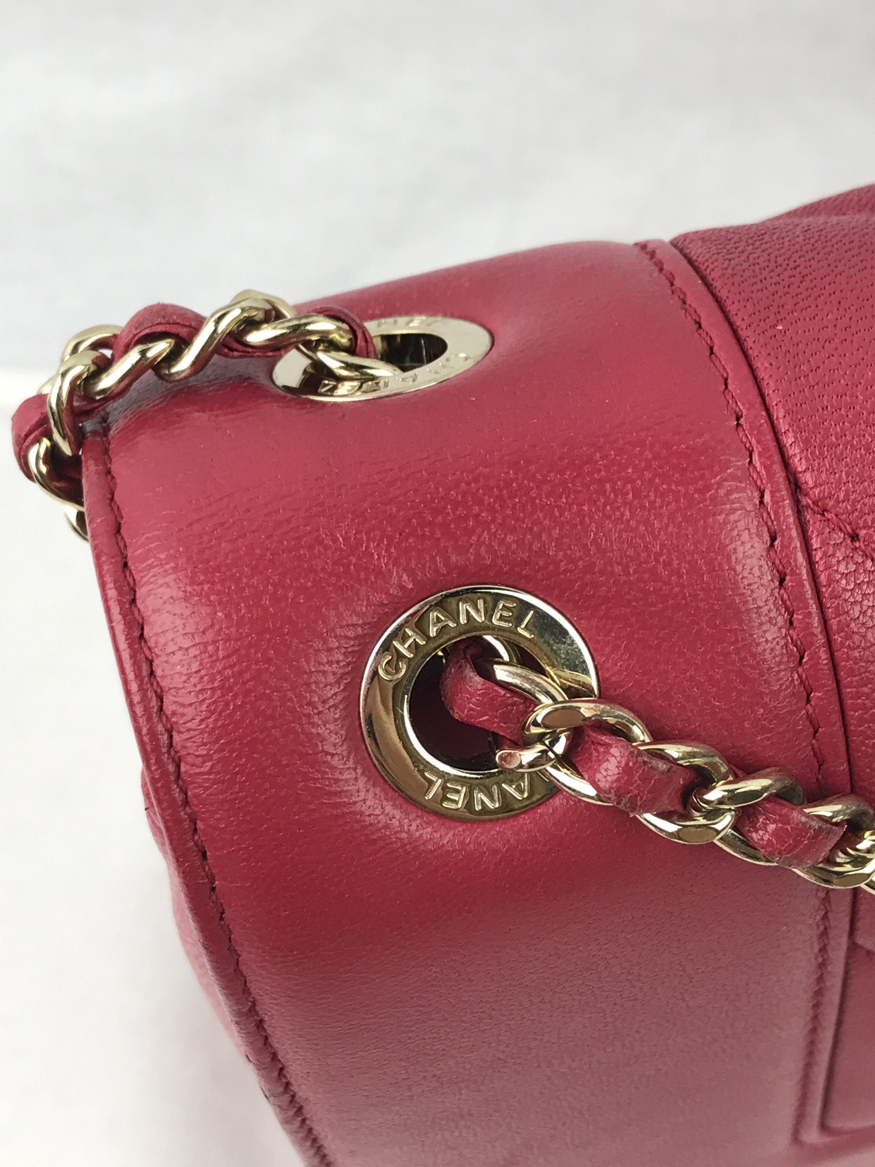 Fuchsia Pink Mademoiselle Vintage Sheepskin Flap Bag W/GHW