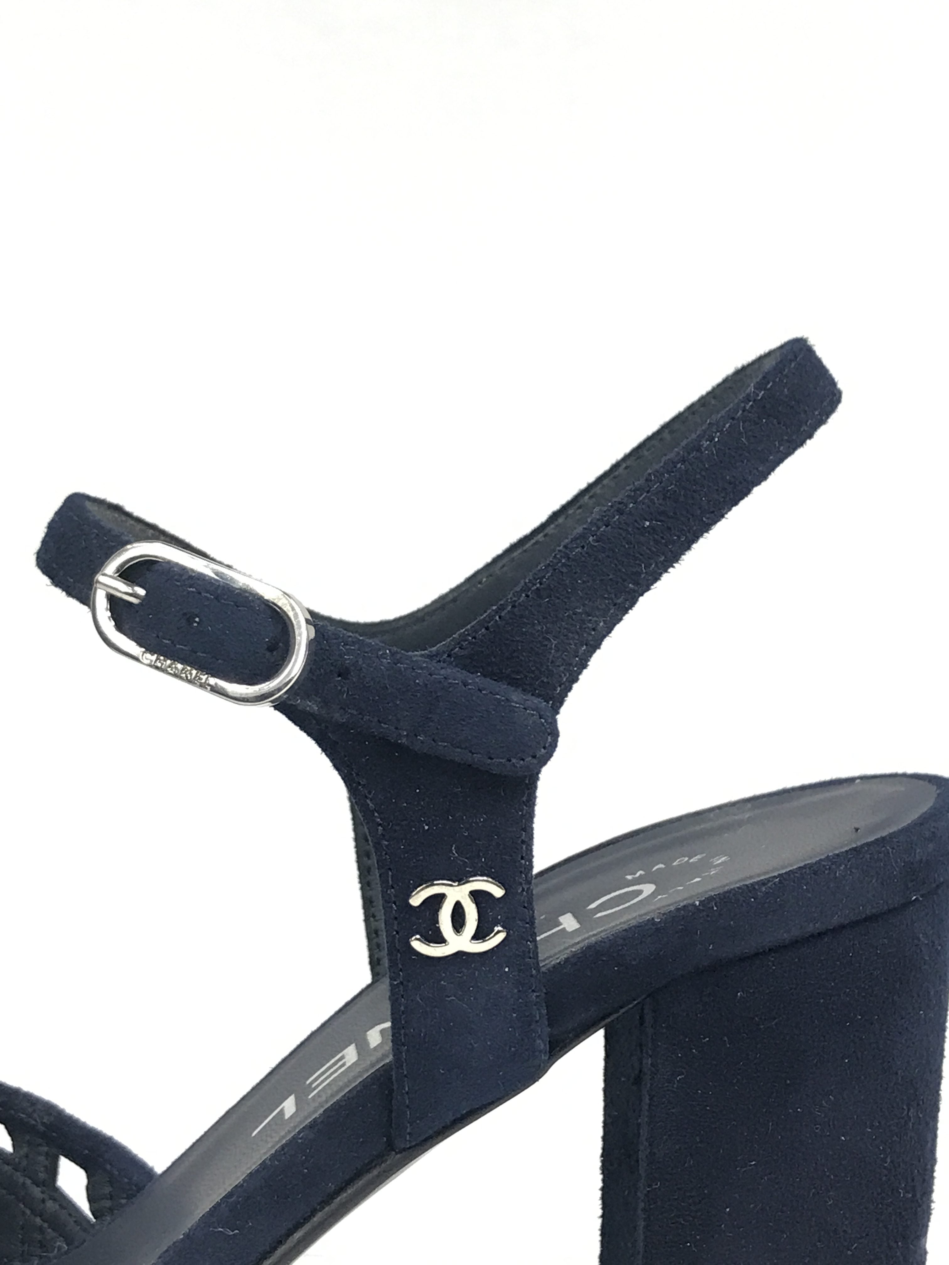 Navy Blue Suede Strappy Heeled Sandals W/SHW