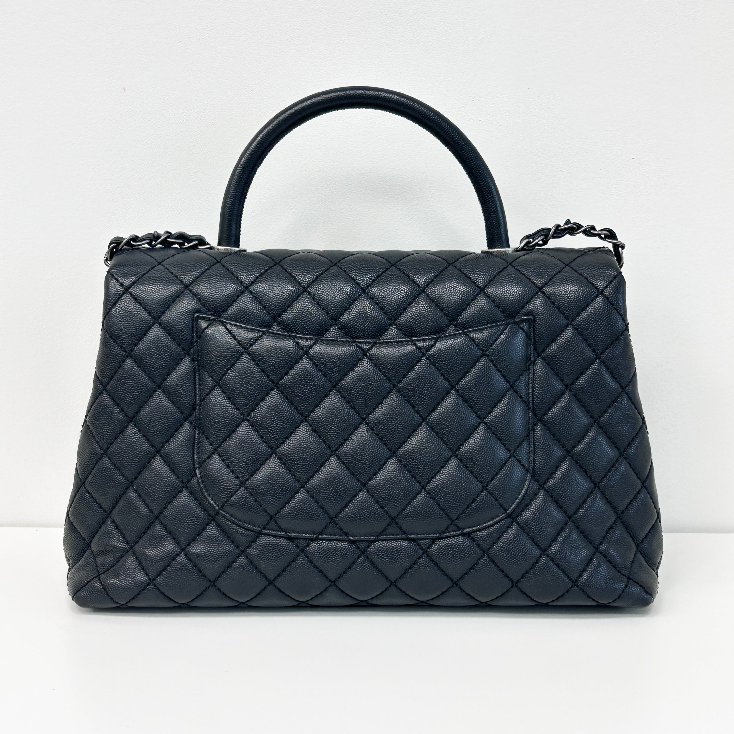 Black Caviar Quilted Coco Handle Large Bag w/RHW