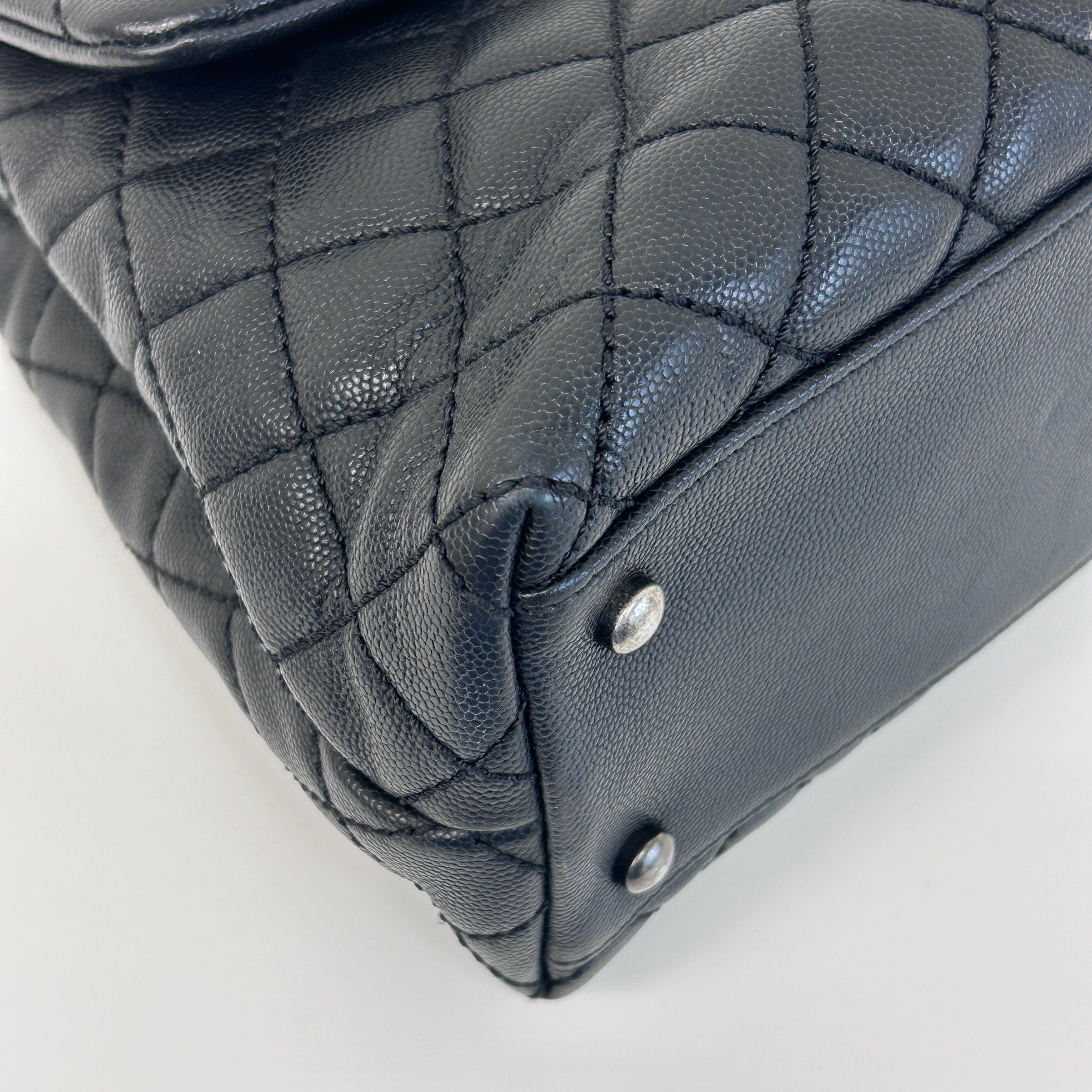 Black Caviar Quilted Coco Handle Large Bag w/RHW