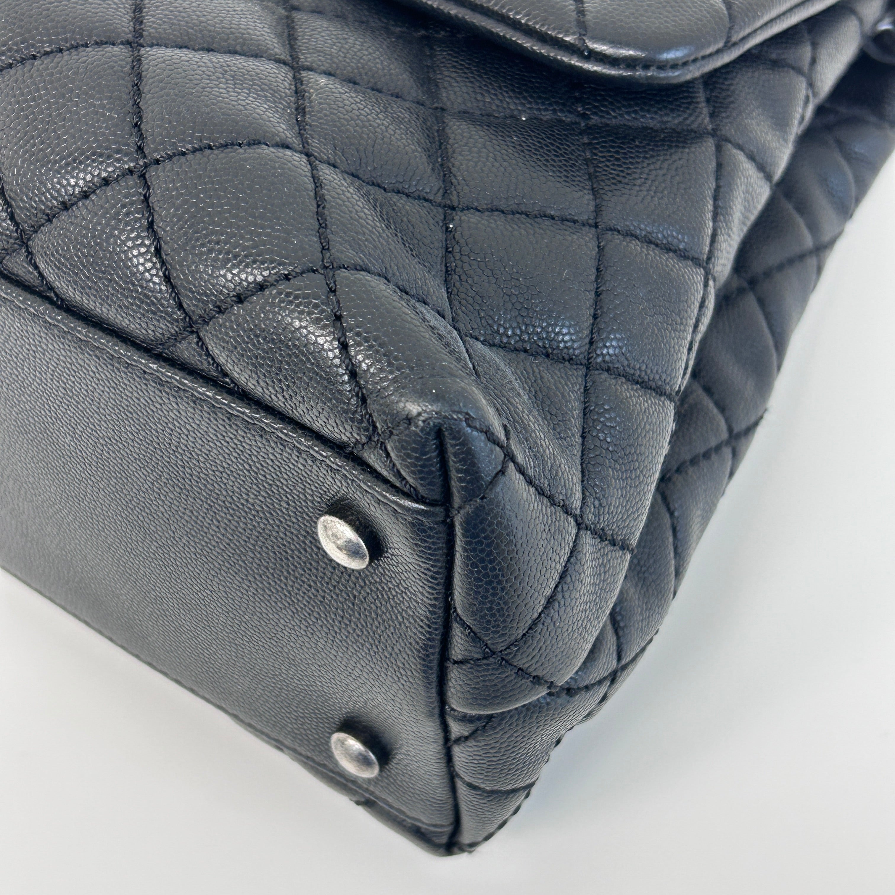 Black Caviar Quilted Coco Handle Large Bag w/RHW