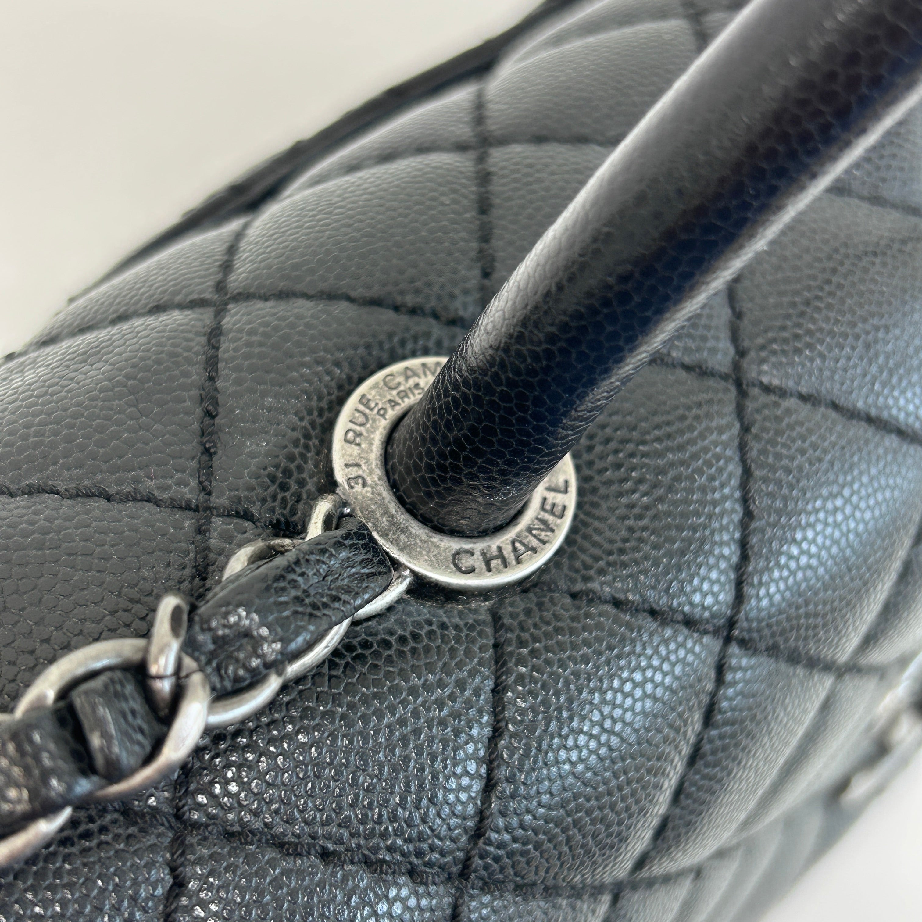 Black Caviar Quilted Coco Handle Large Bag w/RHW