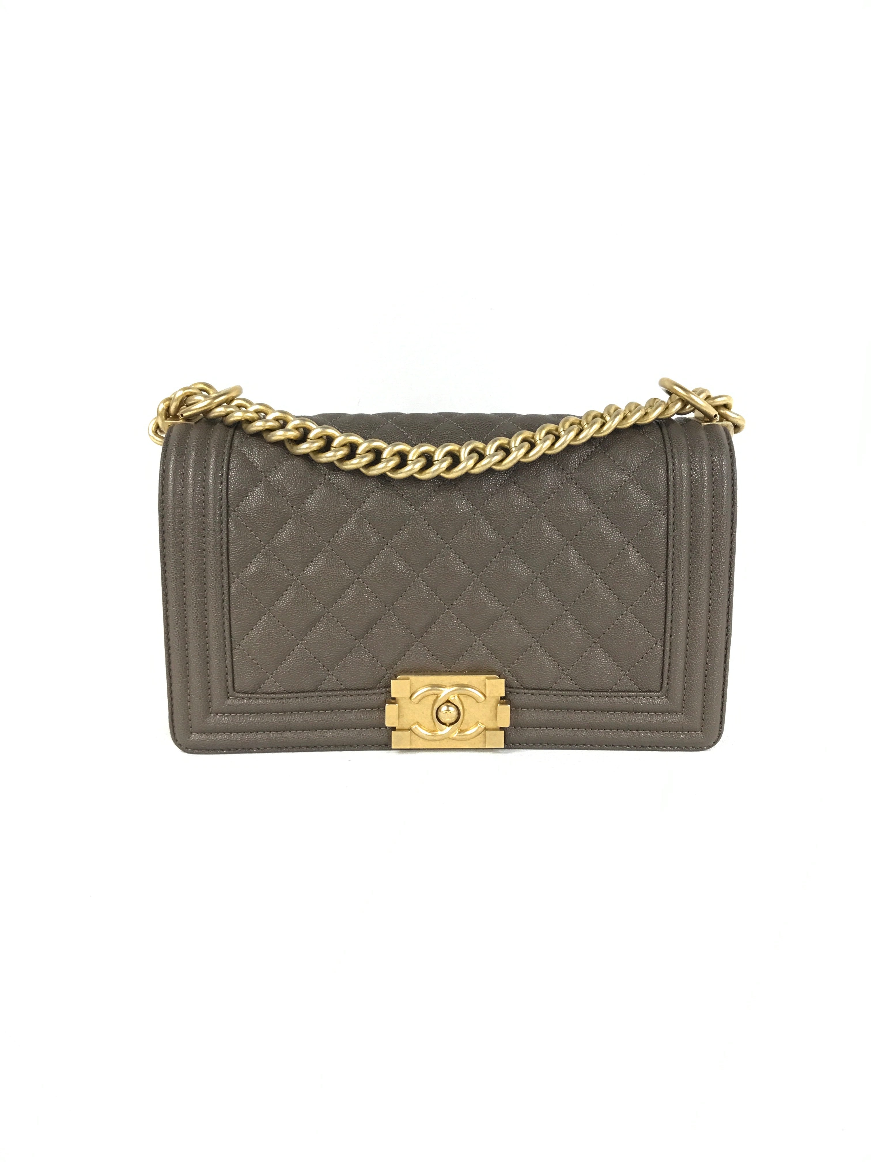 Khaki Caviar Quilted Old Medium Boy Flap Bag w/AGHW- PENDING