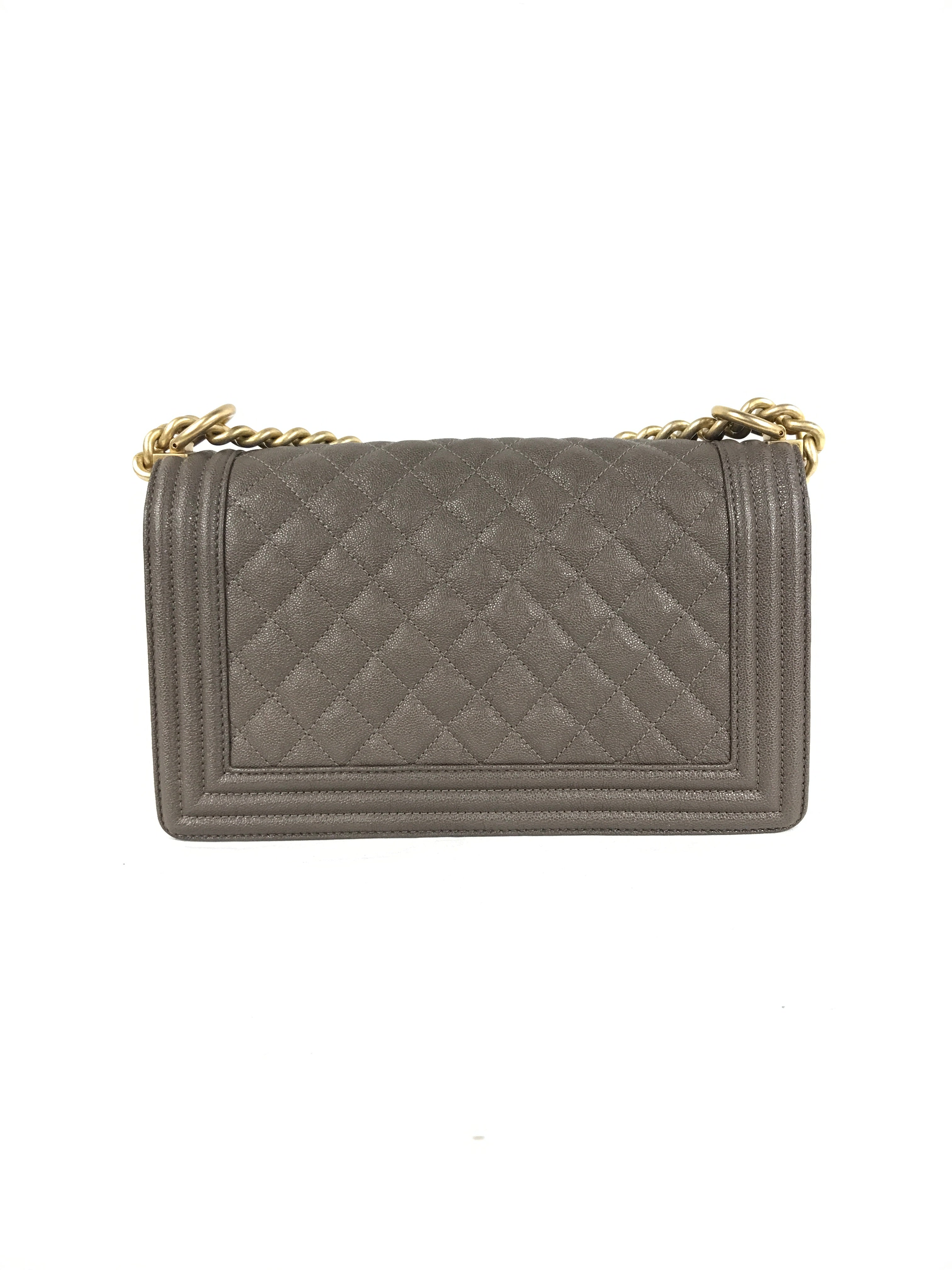 Khaki Caviar Quilted Old Medium Boy Flap Bag w/AGHW- PENDING