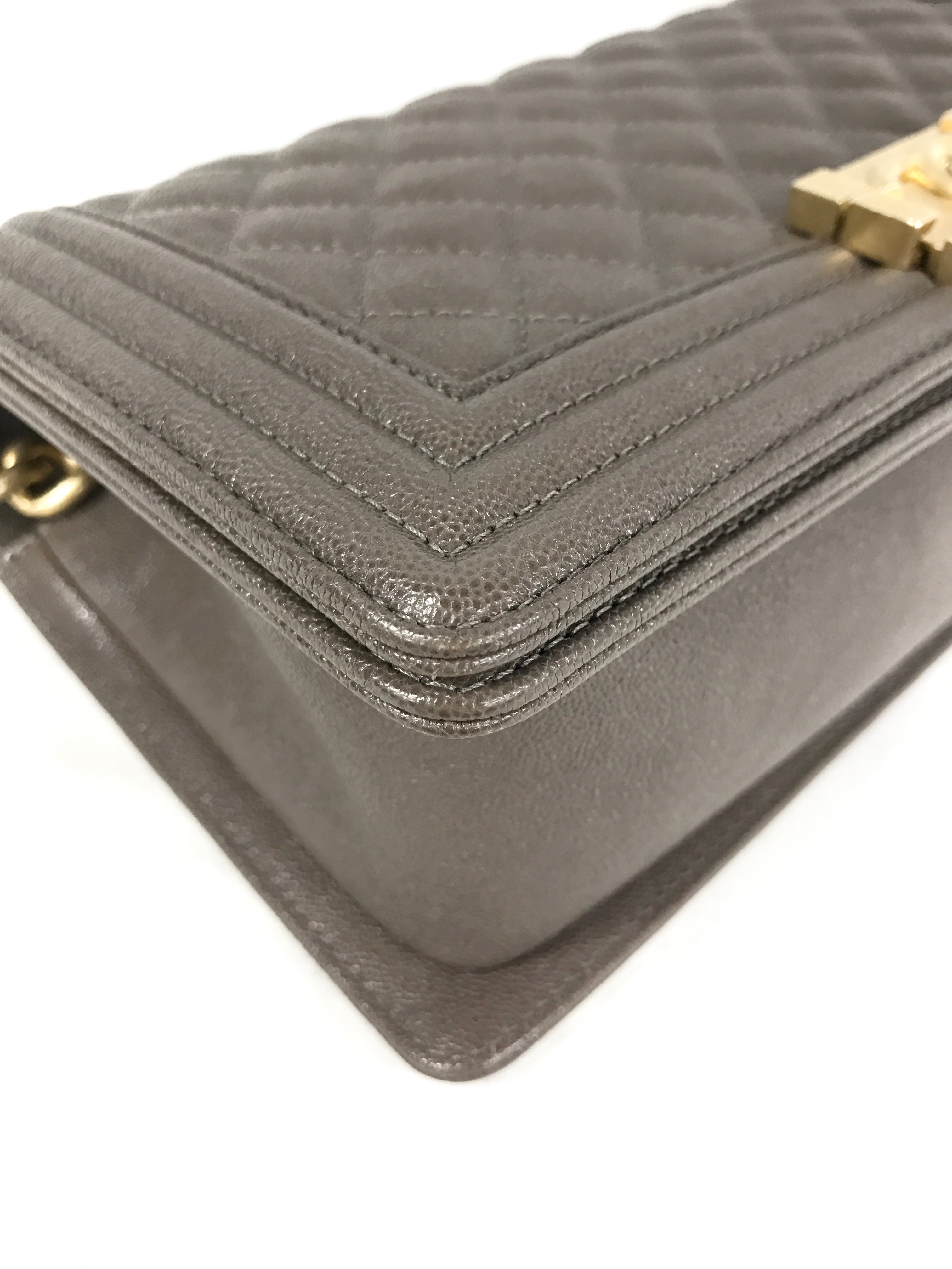 Khaki Caviar Quilted Old Medium Boy Flap Bag w/AGHW- PENDING