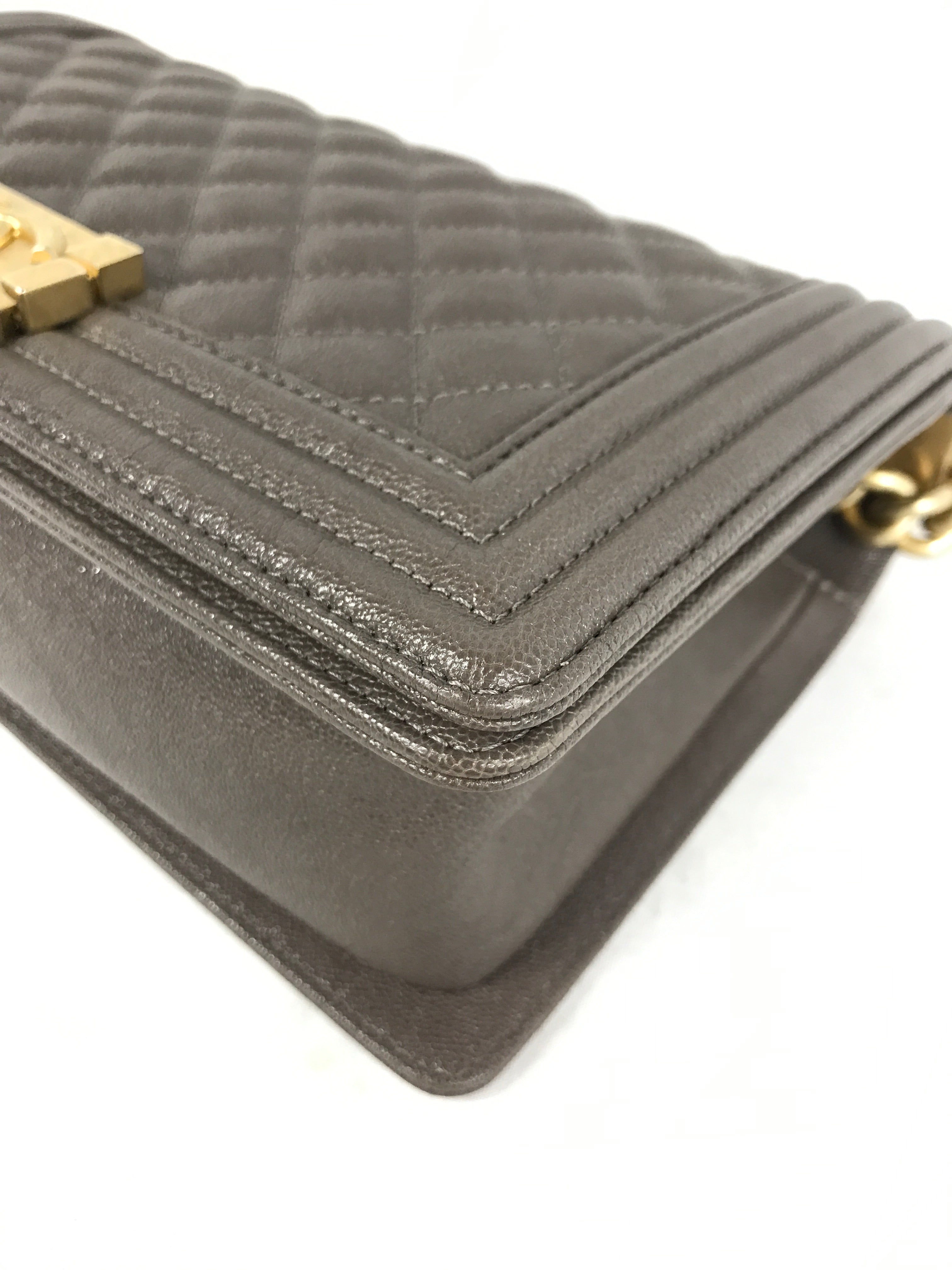 Khaki Caviar Quilted Old Medium Boy Flap Bag w/AGHW- PENDING