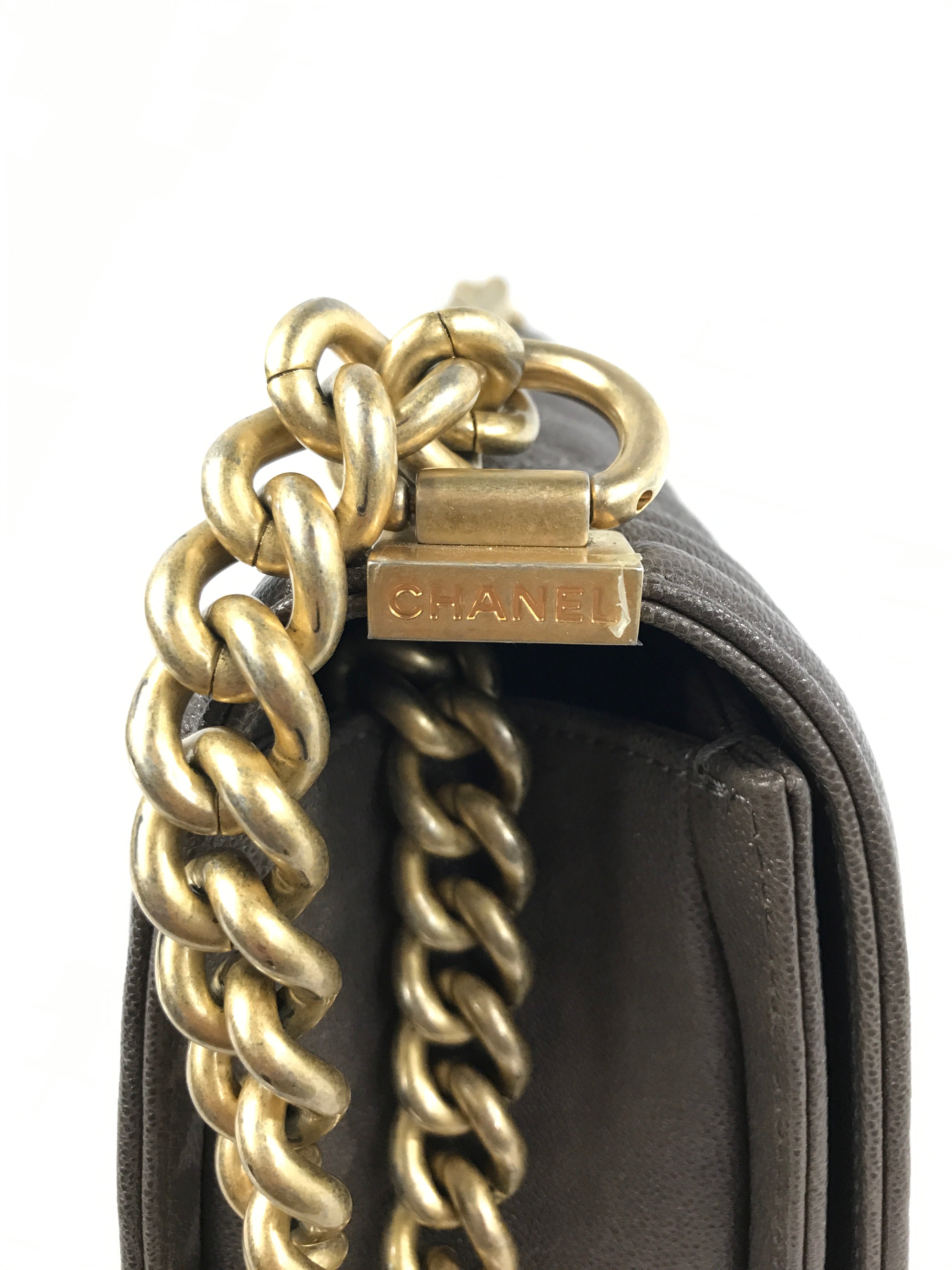 Khaki Caviar Quilted Old Medium Boy Flap Bag w/AGHW- PENDING