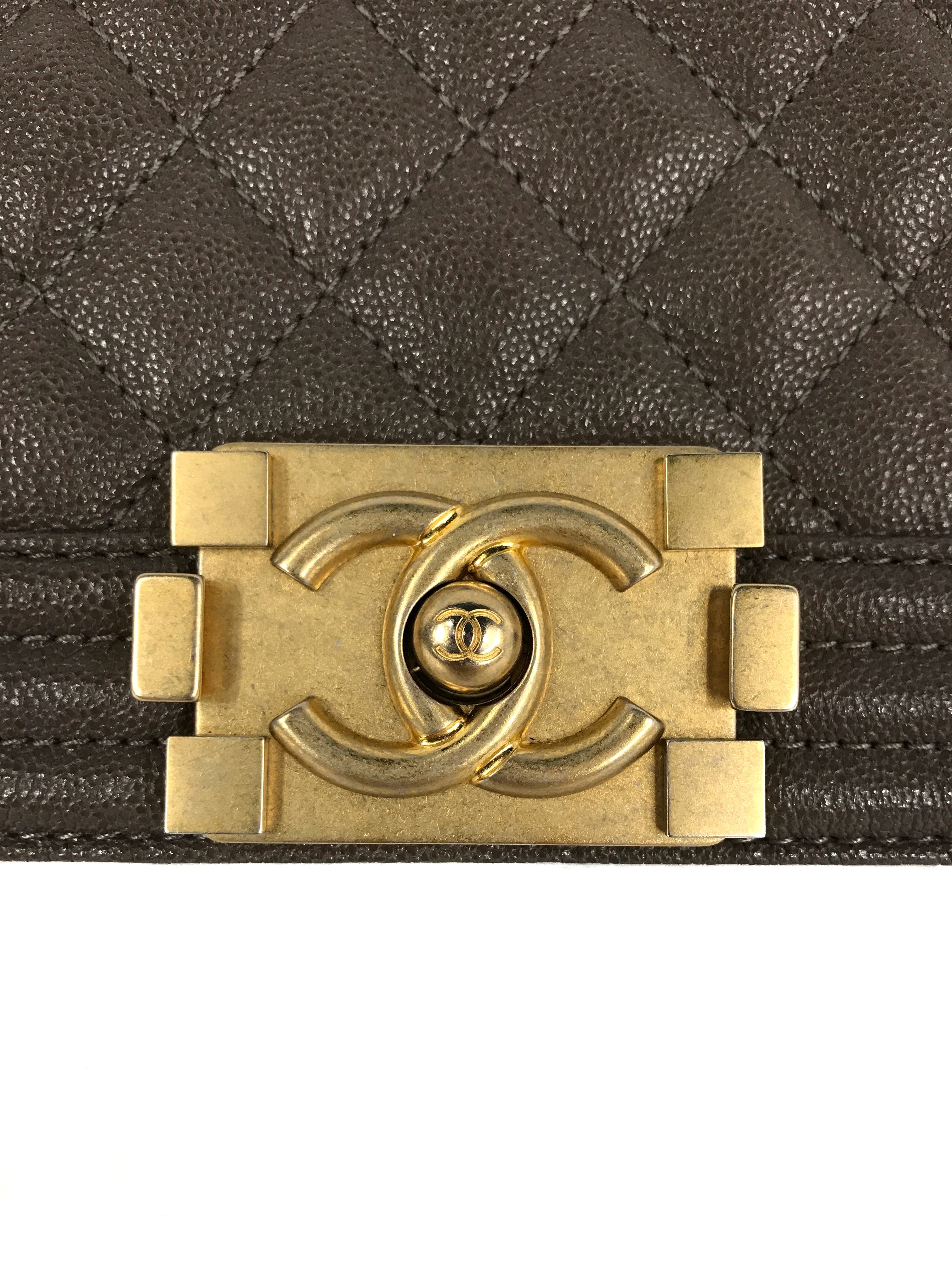 Khaki Caviar Quilted Old Medium Boy Flap Bag w/AGHW- PENDING