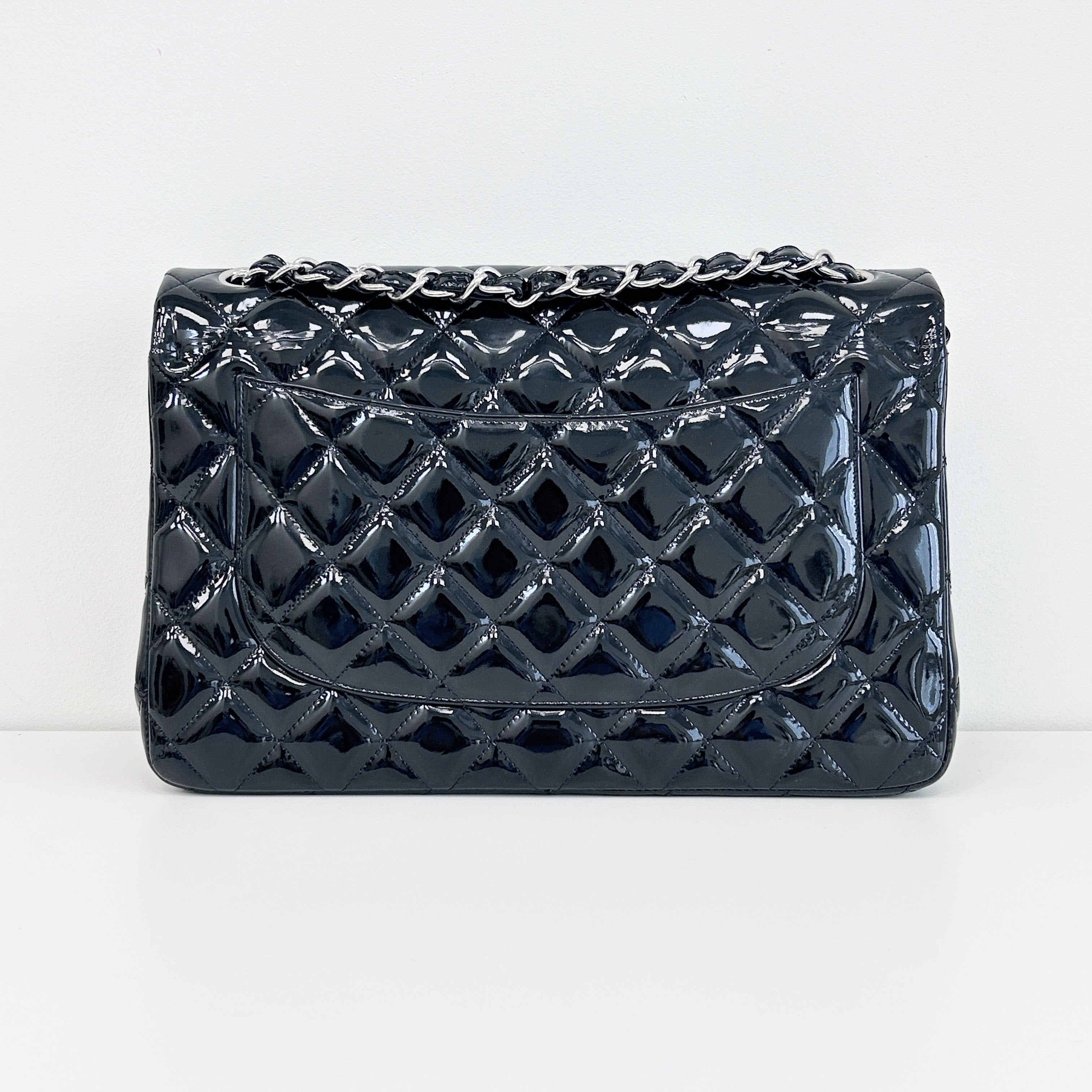 Black Patent Quilted Leather Double Flap Jumbo W/SHW
