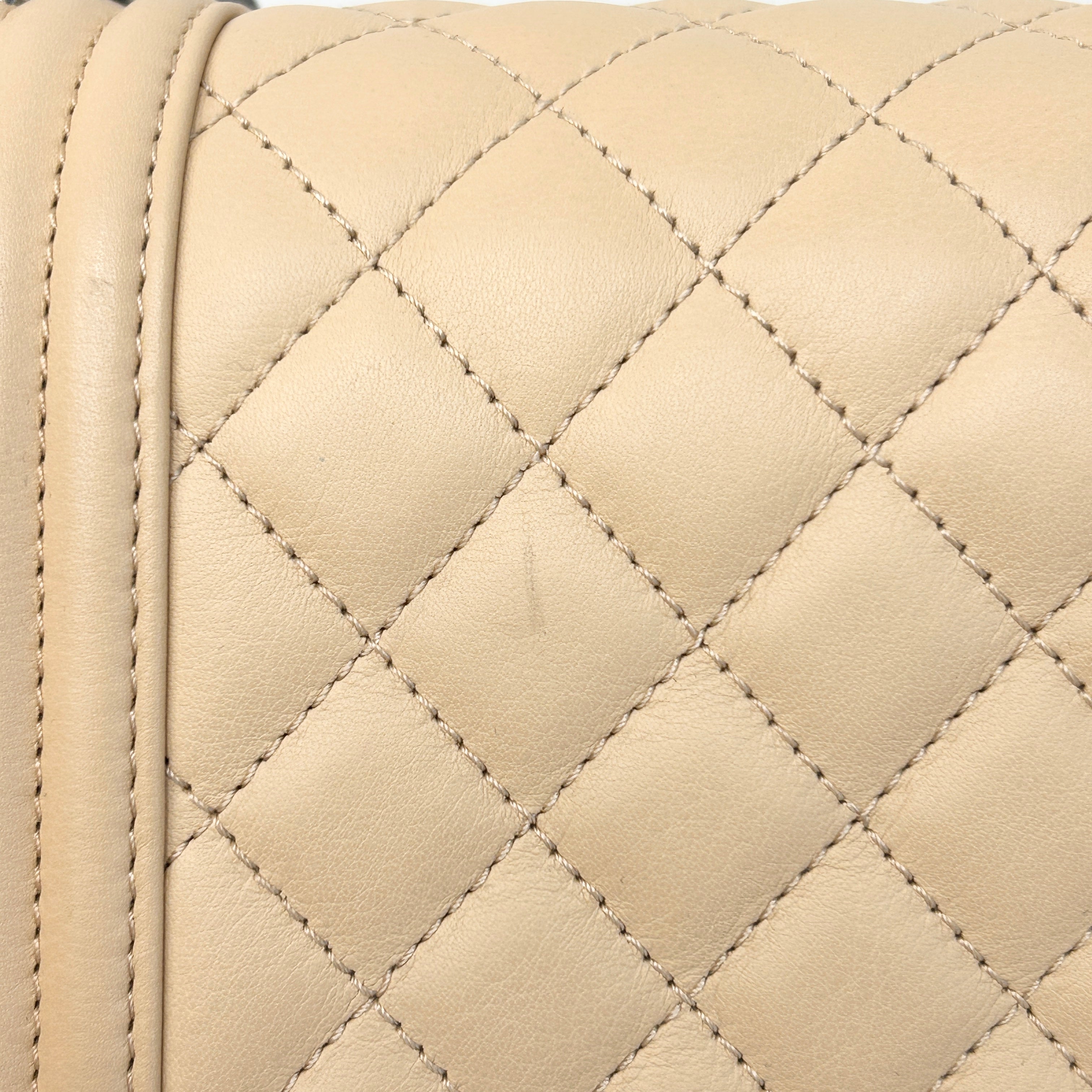 Beige Quilted Lambskin Leather Medium Boy Bag w/RHW