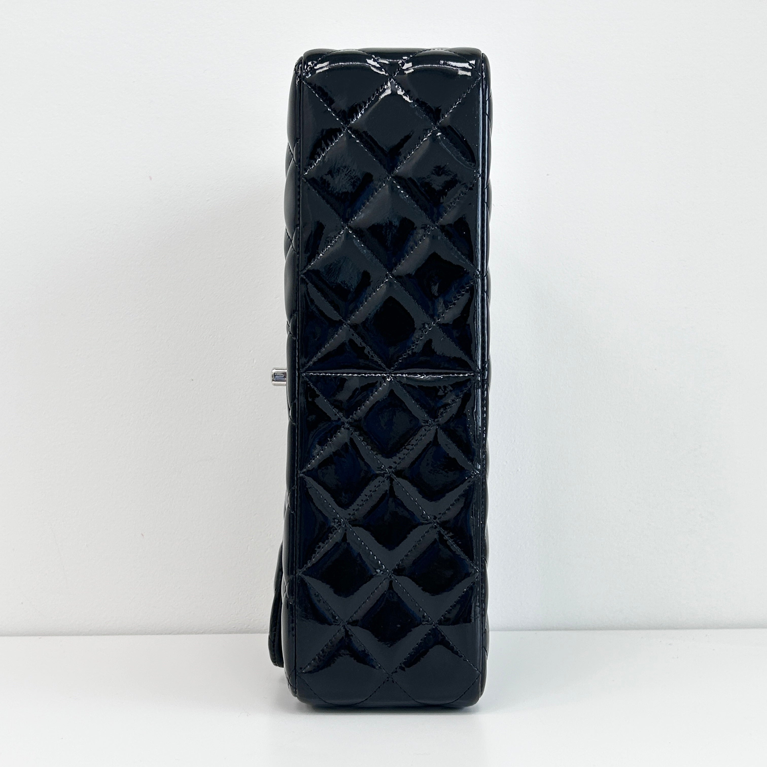 Black Patent Quilted Leather Double Flap Jumbo W/SHW