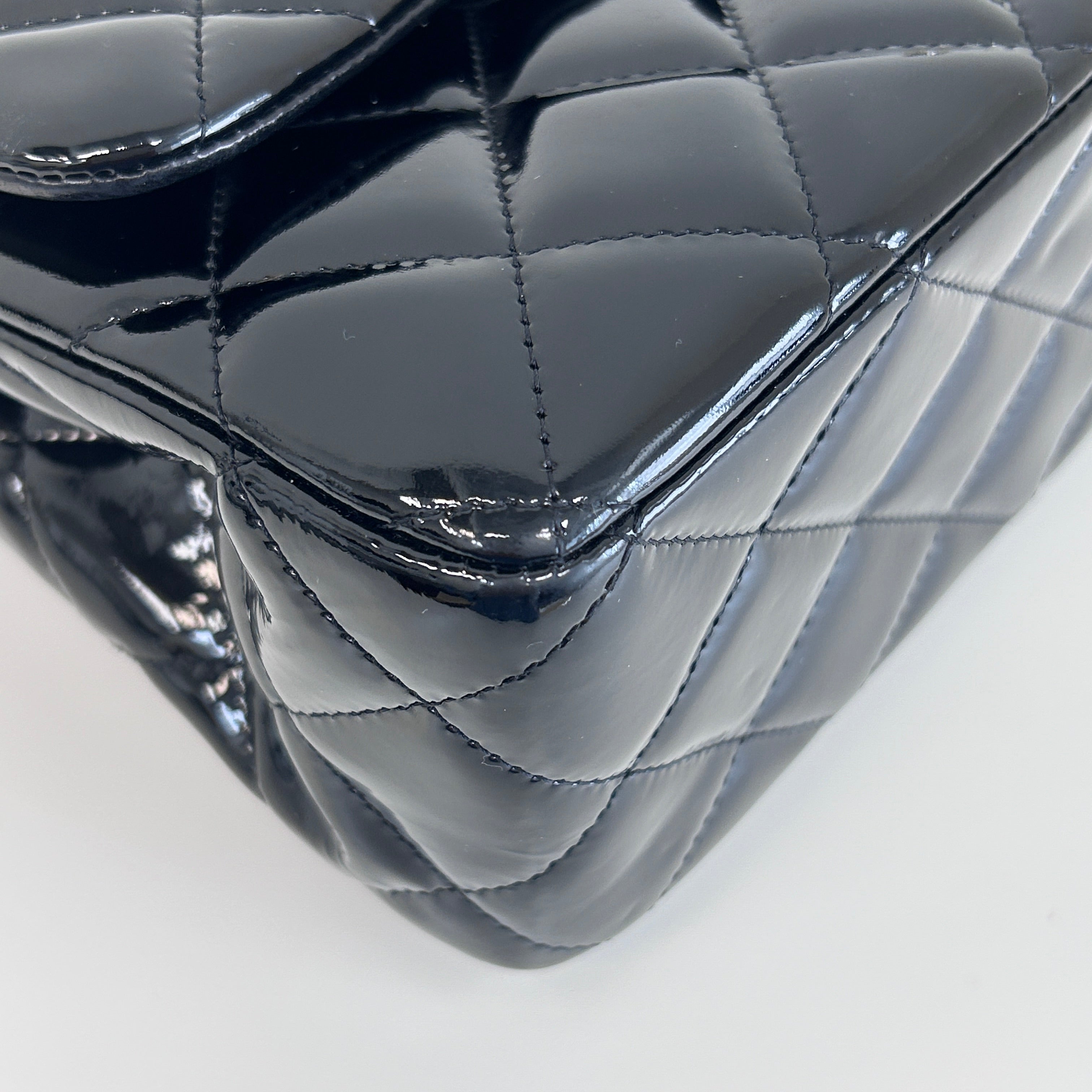 Black Patent Quilted Leather Double Flap Jumbo W/SHW