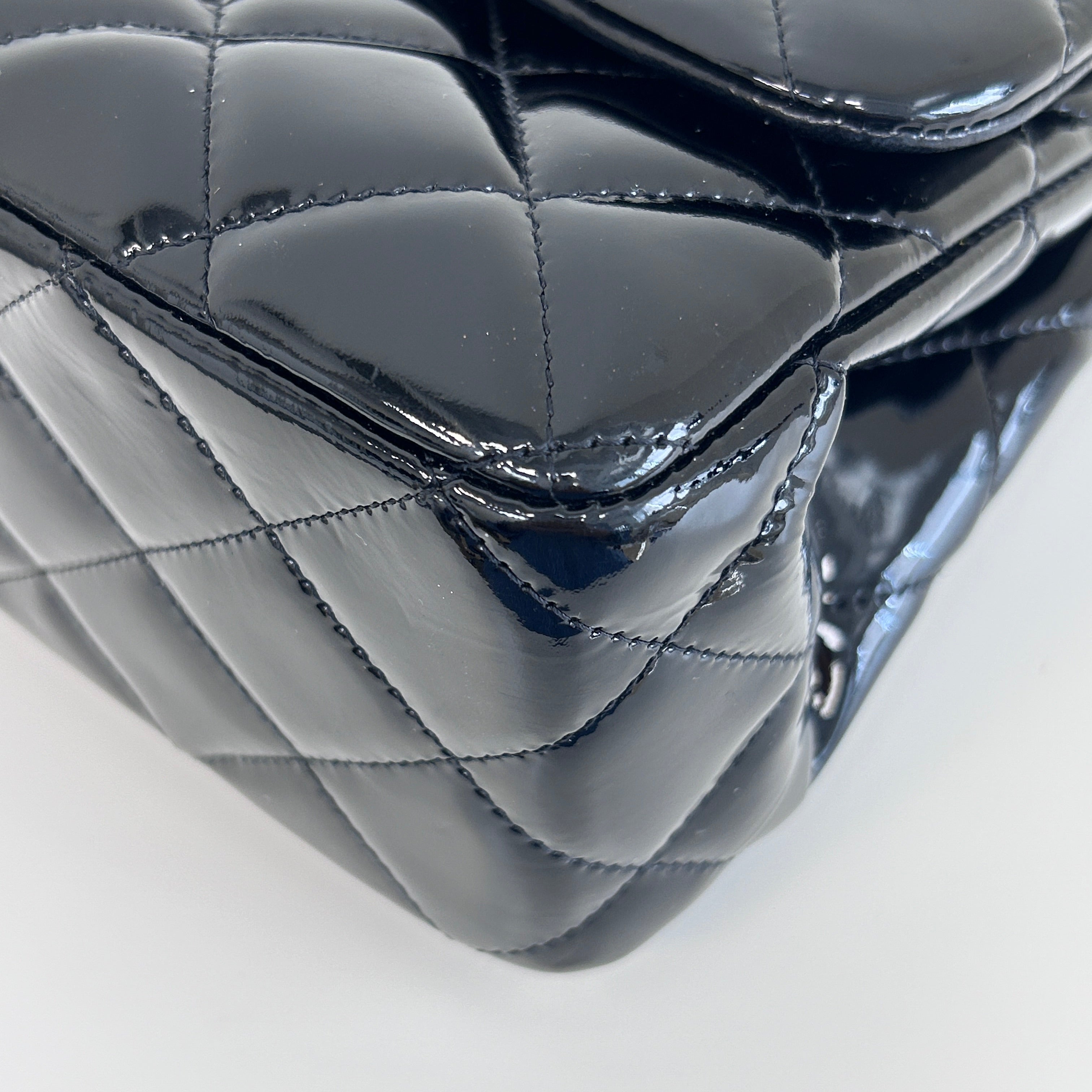 Black Patent Quilted Leather Double Flap Jumbo W/SHW