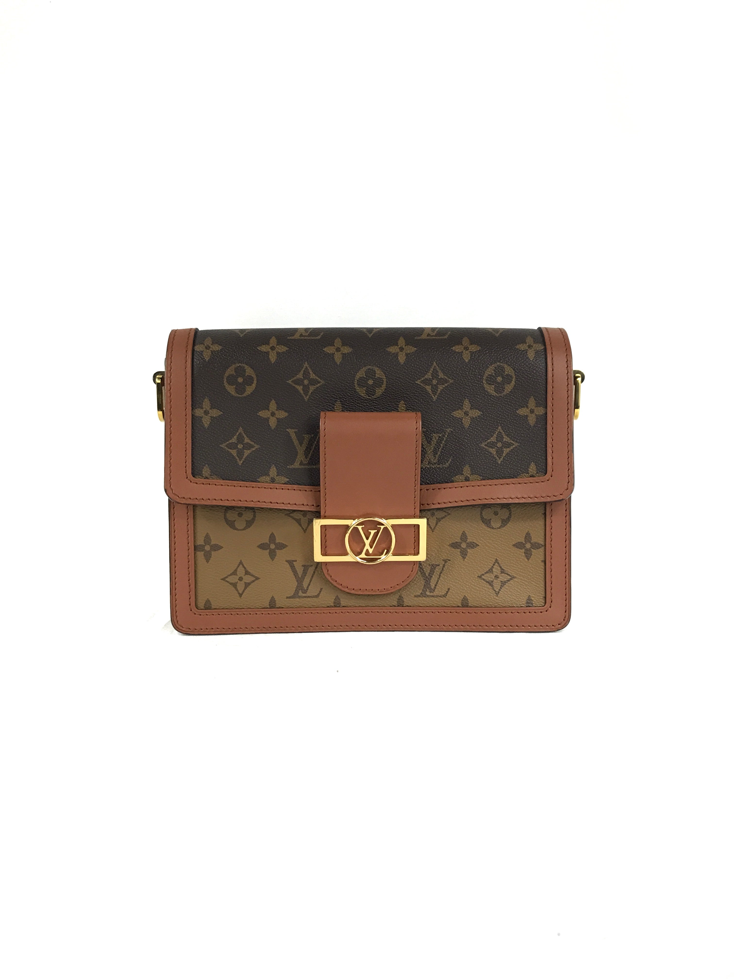 Monogram Canvas Reverse Tan Dauphine Grained Calf Leather MM Shoulder Bag w/GHW