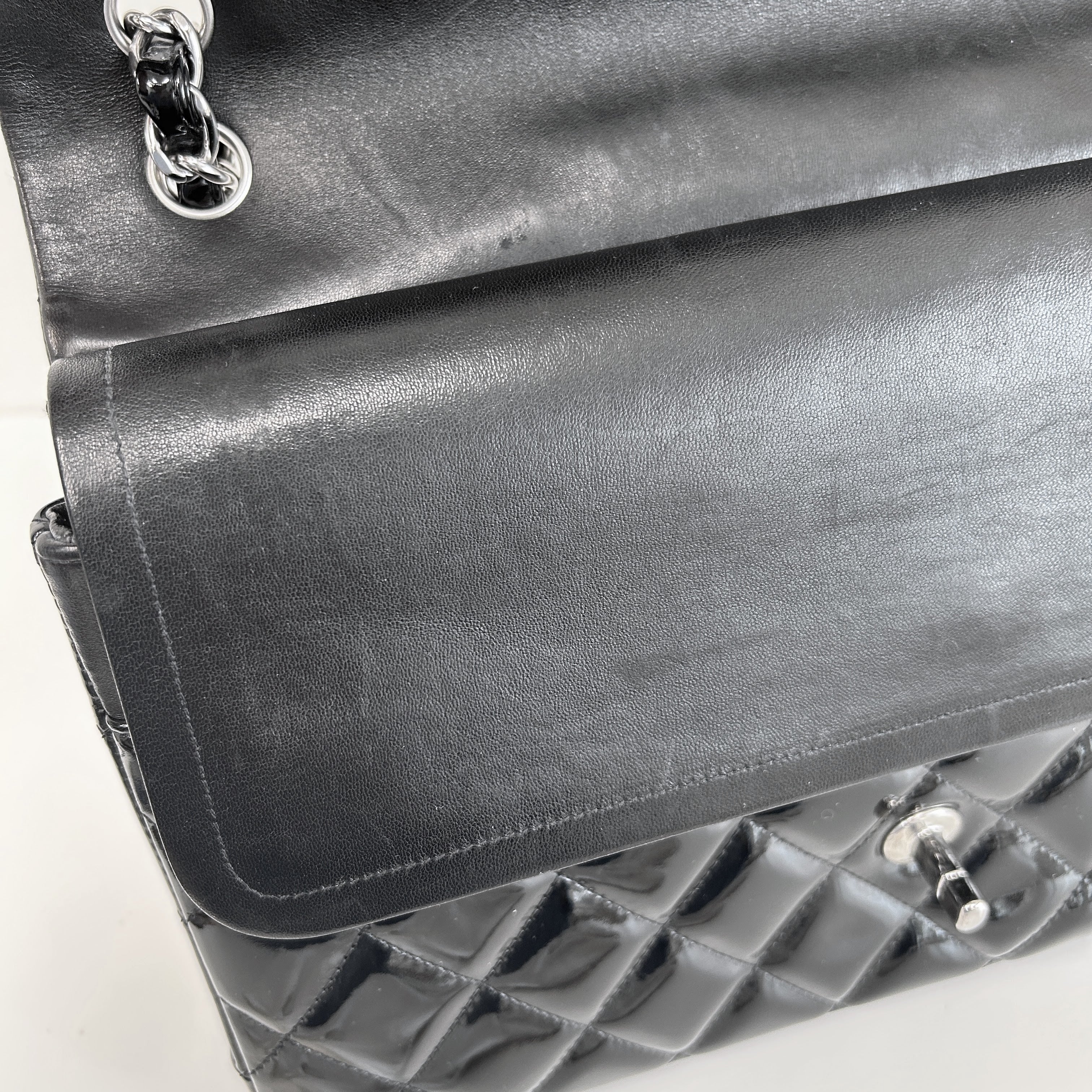 Black Patent Quilted Leather Double Flap Jumbo W/SHW