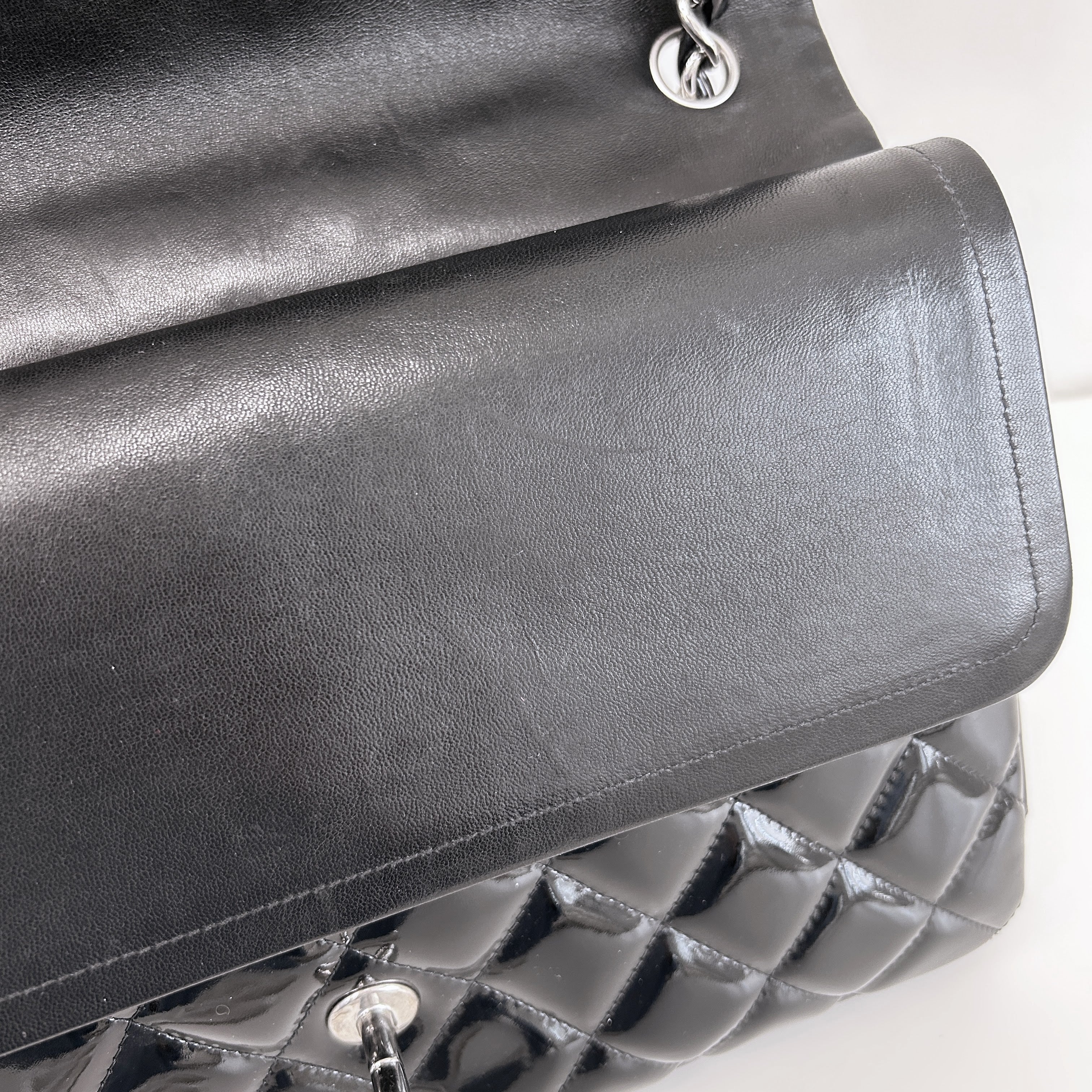 Black Patent Quilted Leather Double Flap Jumbo W/SHW