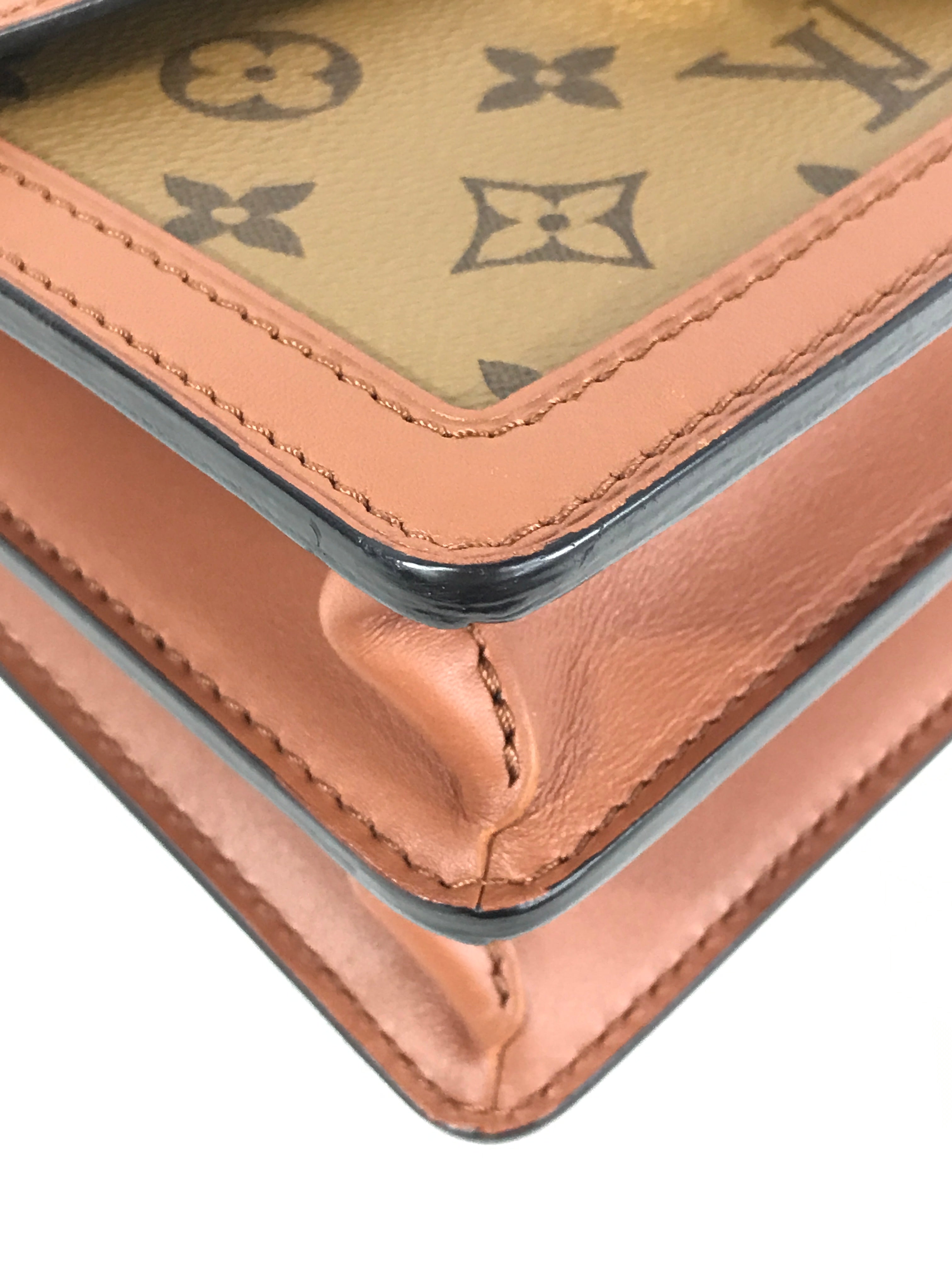 Monogram Canvas Reverse Tan Dauphine Grained Calf Leather MM Shoulder Bag w/GHW