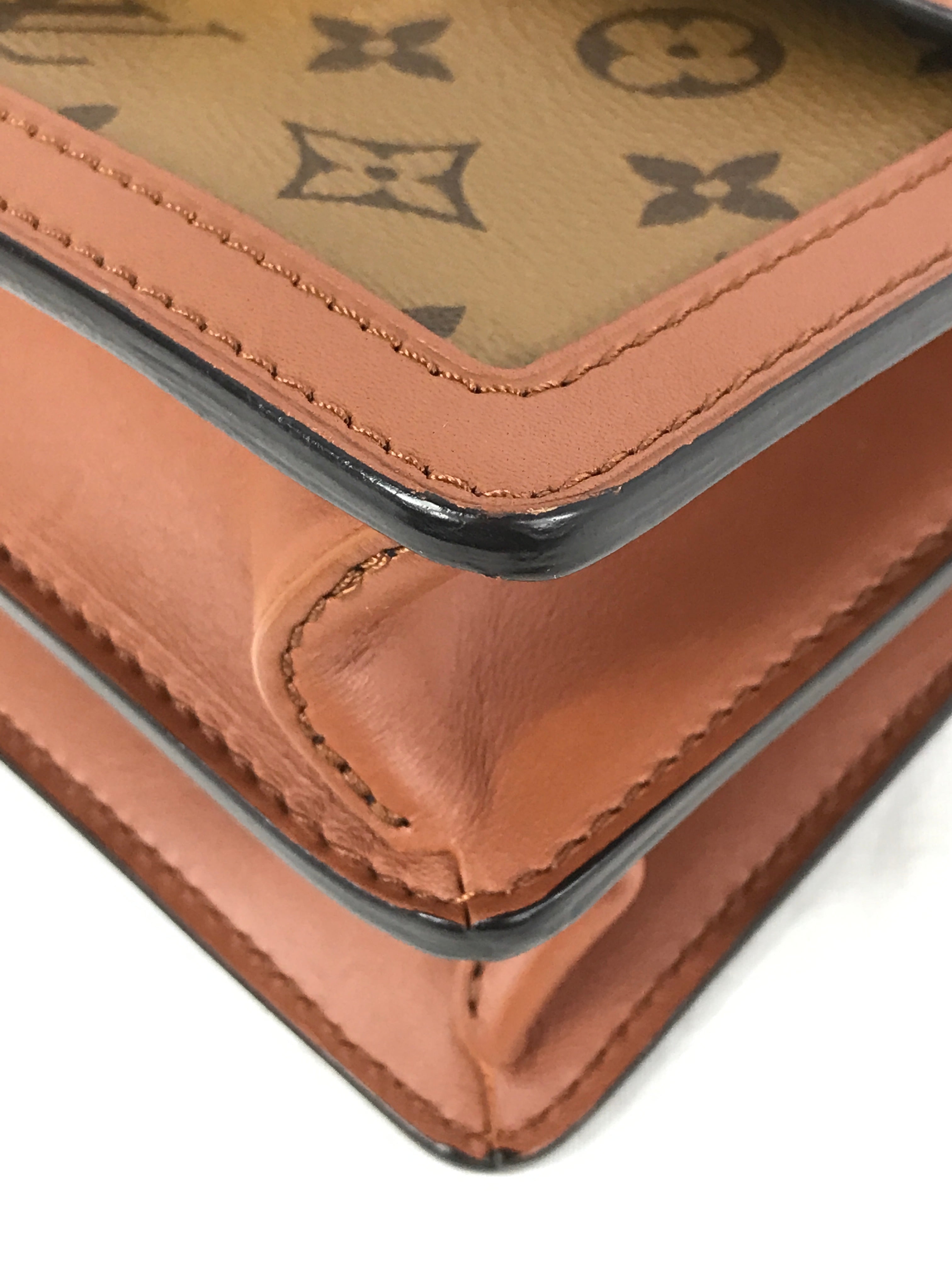 Monogram Canvas Reverse Tan Dauphine Grained Calf Leather MM Shoulder Bag w/GHW