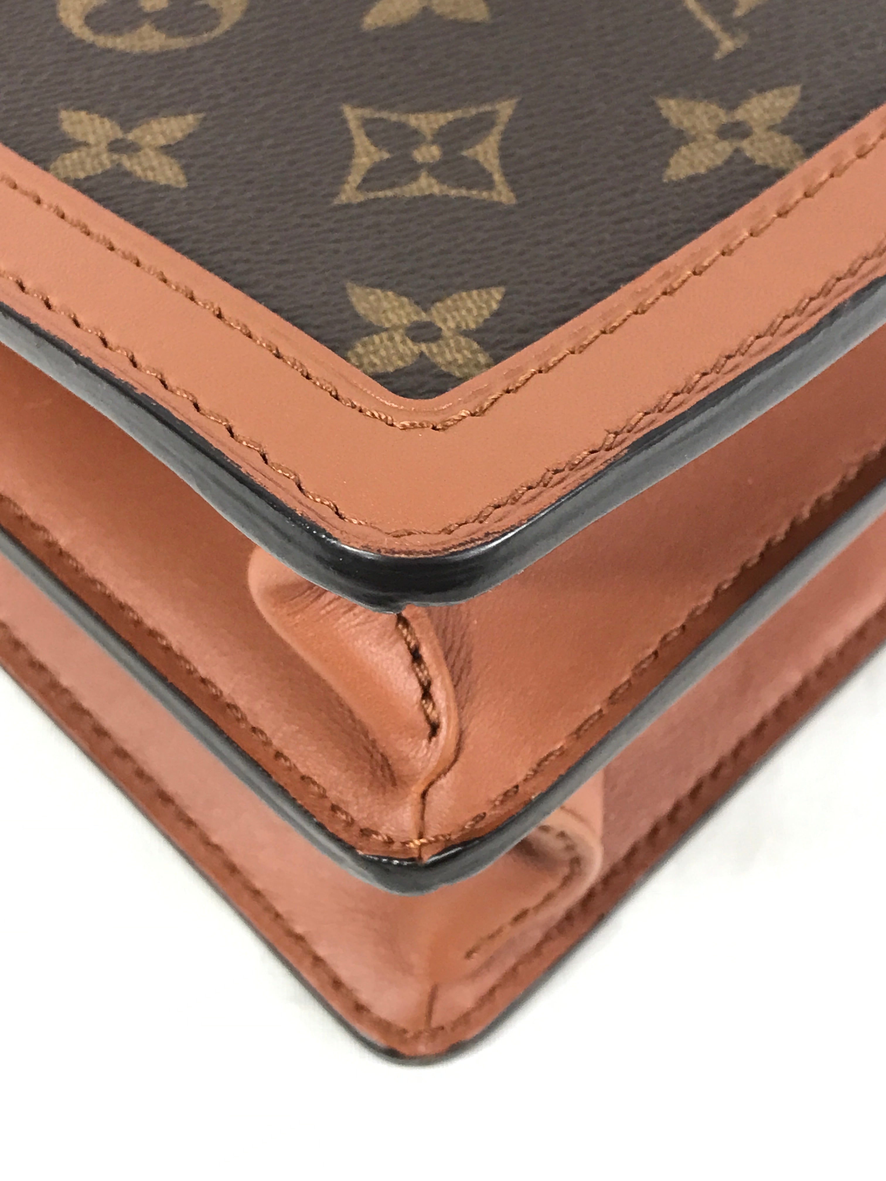 Monogram Canvas Reverse Tan Dauphine Grained Calf Leather MM Shoulder Bag w/GHW