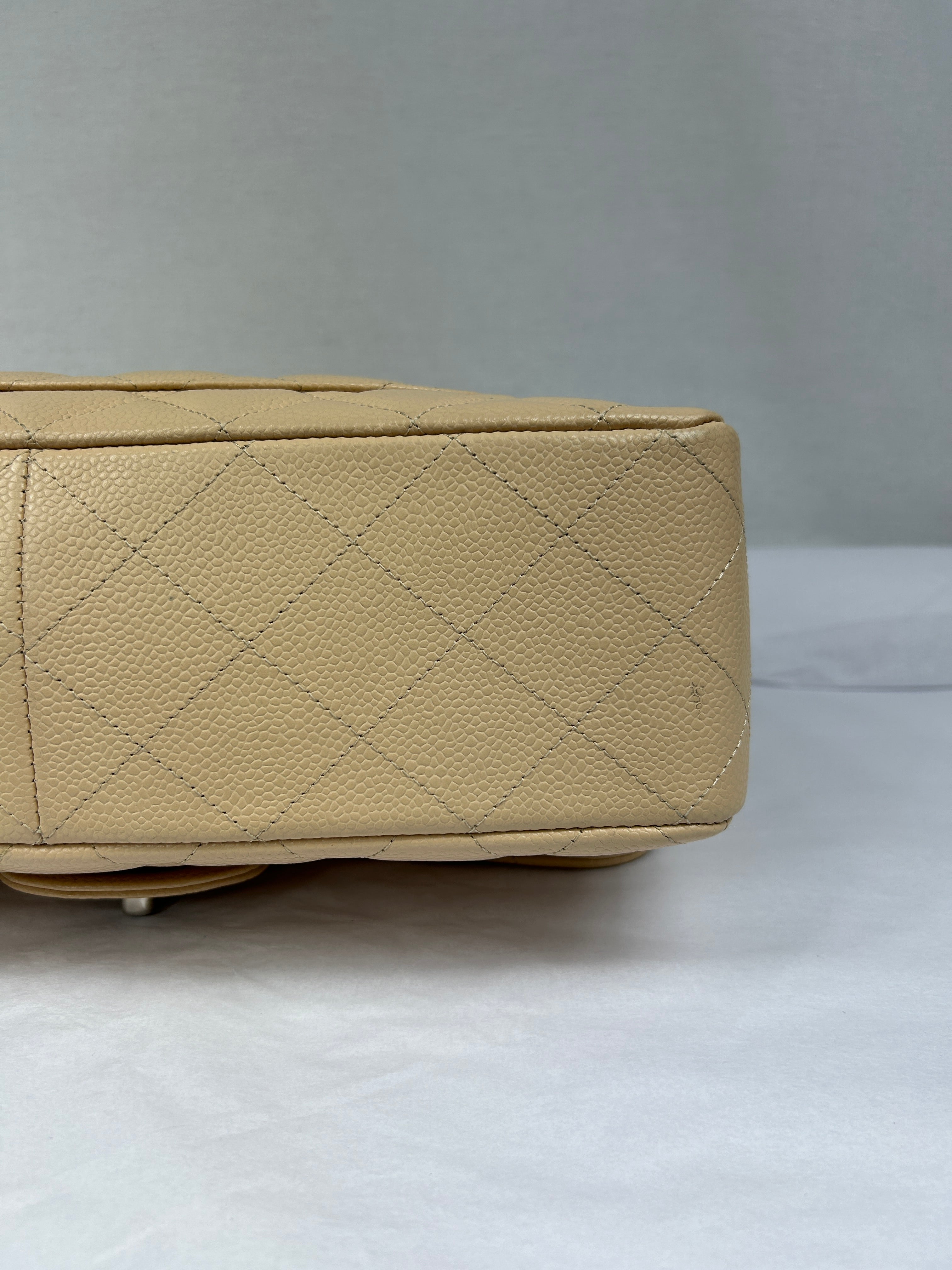 Beige Caviar Quilted Single Flap Jumbo w/SHW