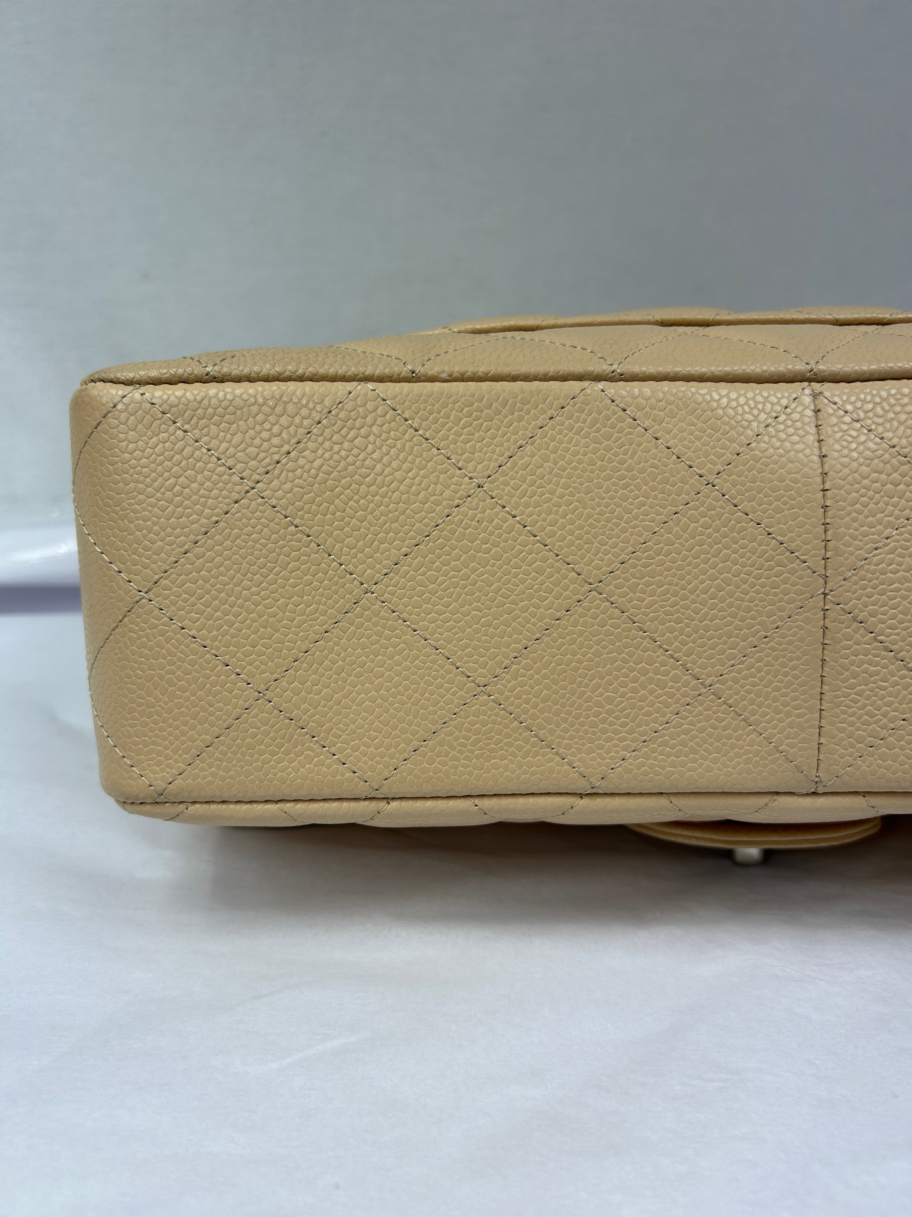 Beige Caviar Quilted Single Flap Jumbo w/SHW