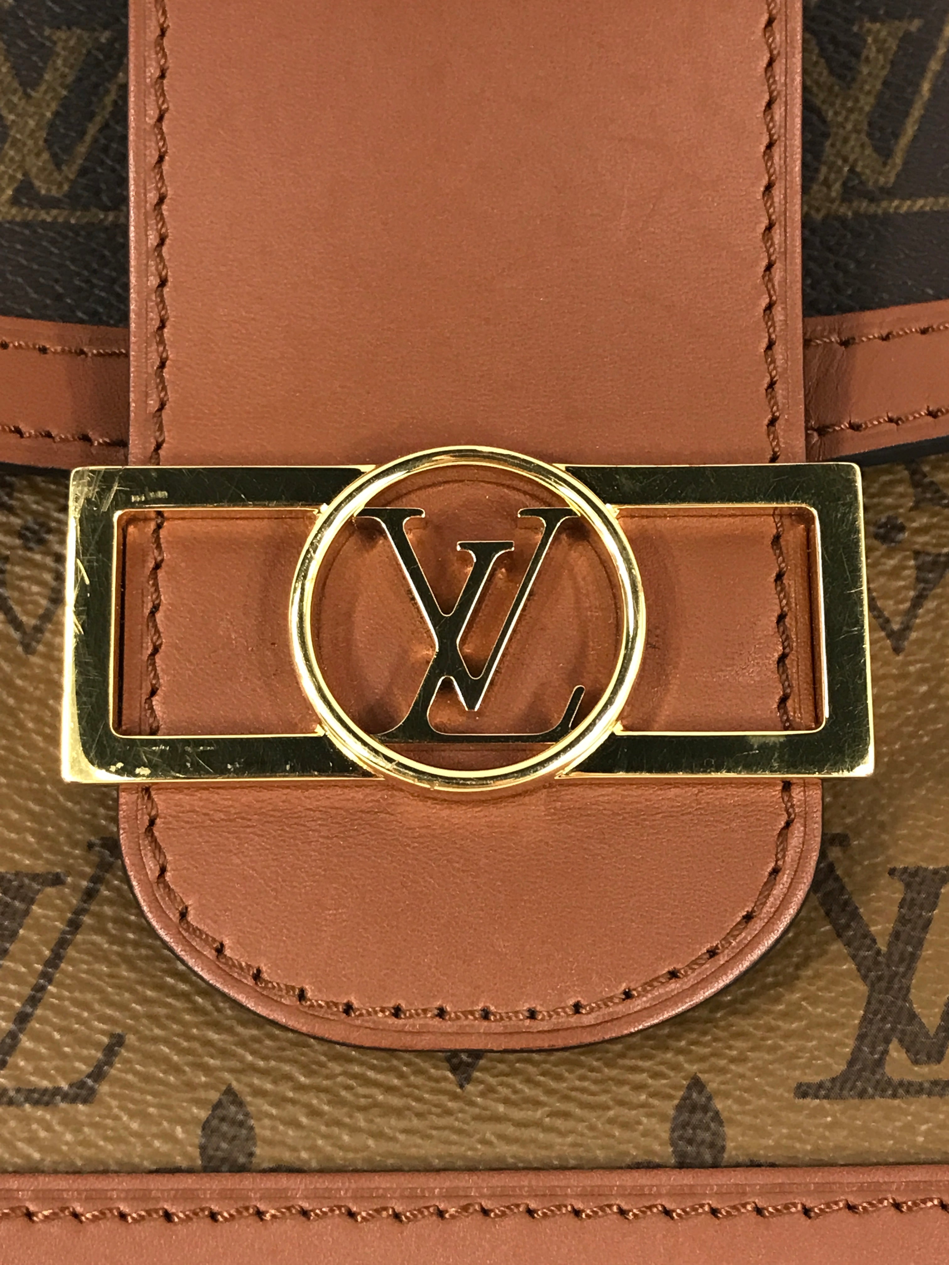Monogram Canvas Reverse Tan Dauphine Grained Calf Leather MM Shoulder Bag w/GHW