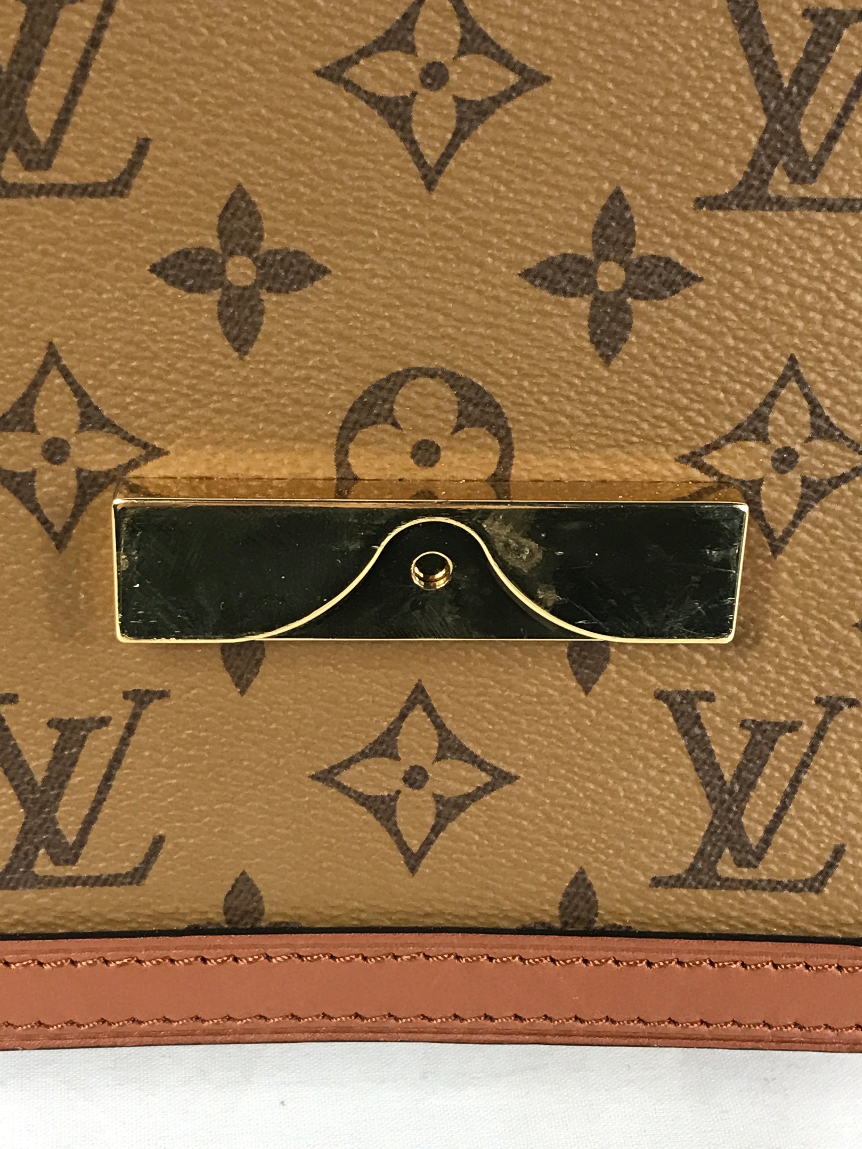 Monogram Canvas Reverse Tan Dauphine Grained Calf Leather MM Shoulder Bag w/GHW