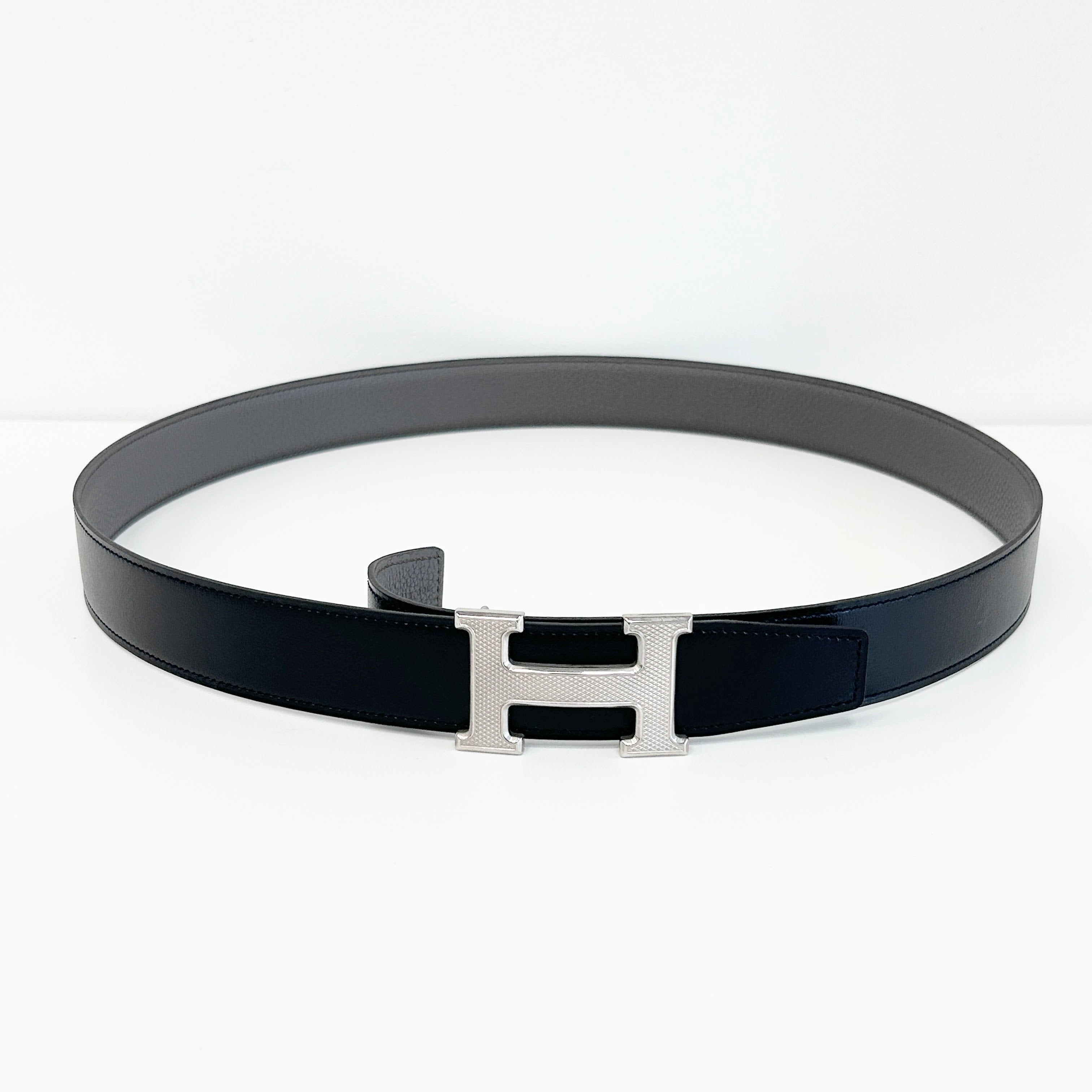 Black/Etain Reversible H Buckle Constance Belt w/ PHW