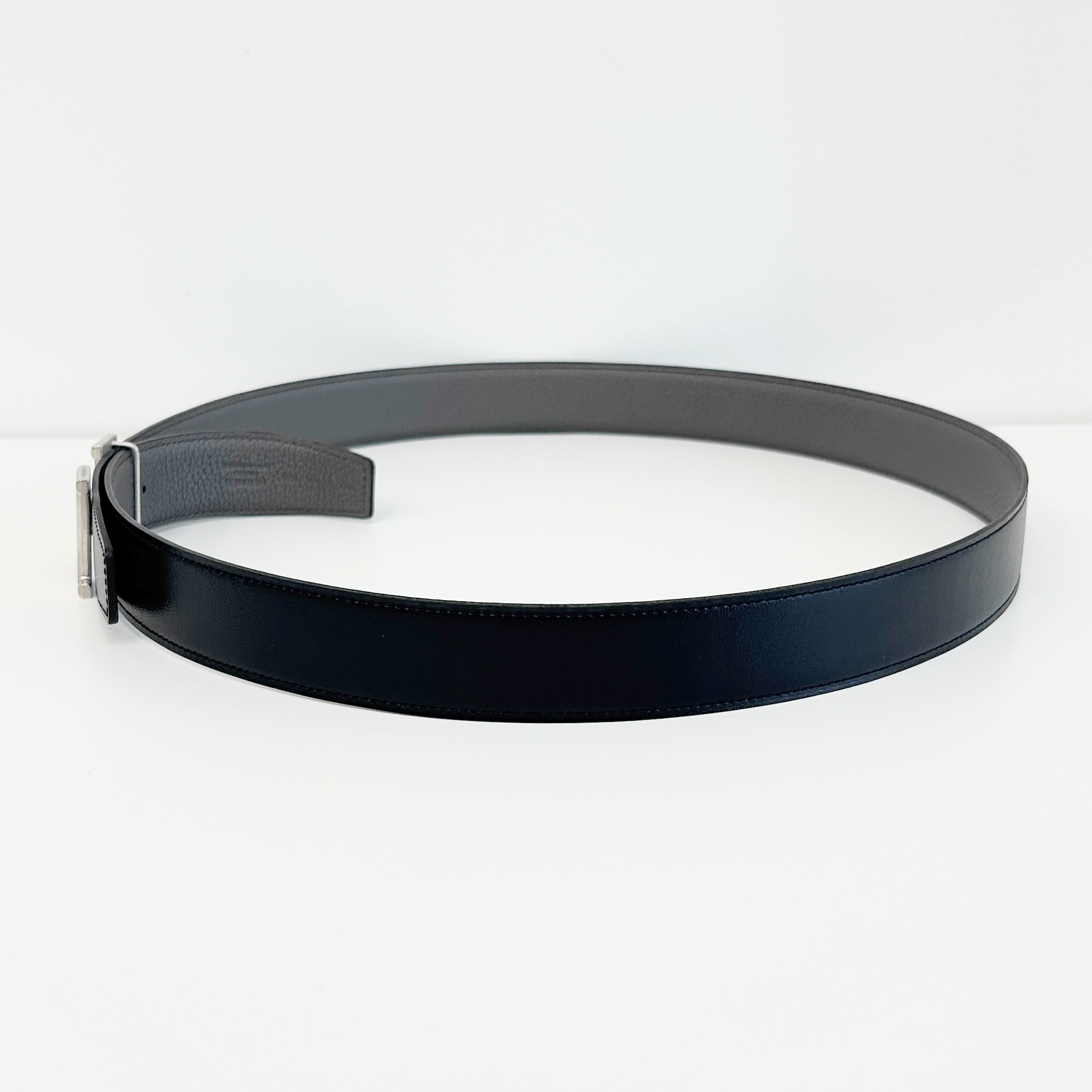 Black/Etain Reversible H Buckle Constance Belt w/ PHW