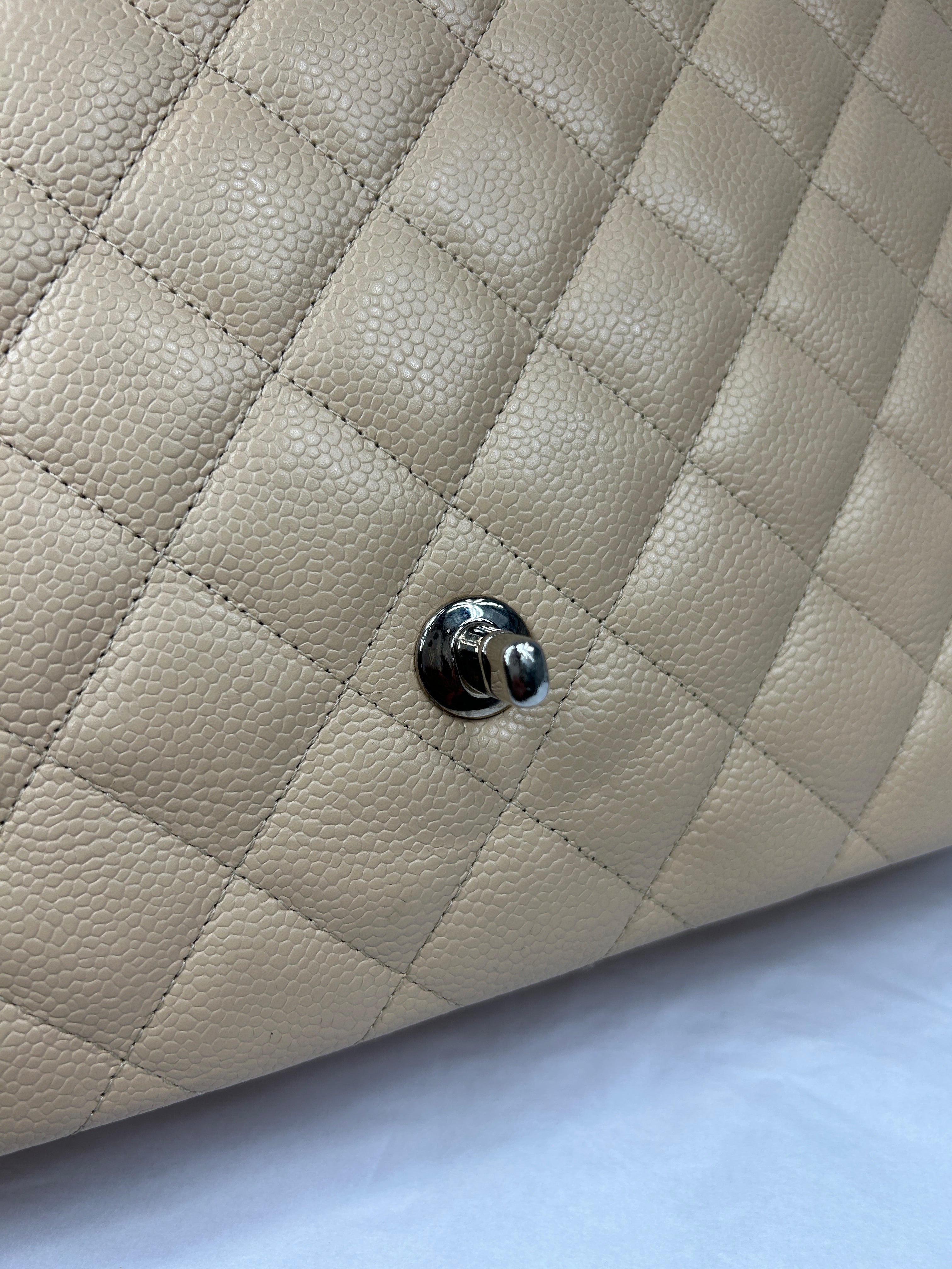 Beige Caviar Quilted Single Flap Jumbo w/SHW