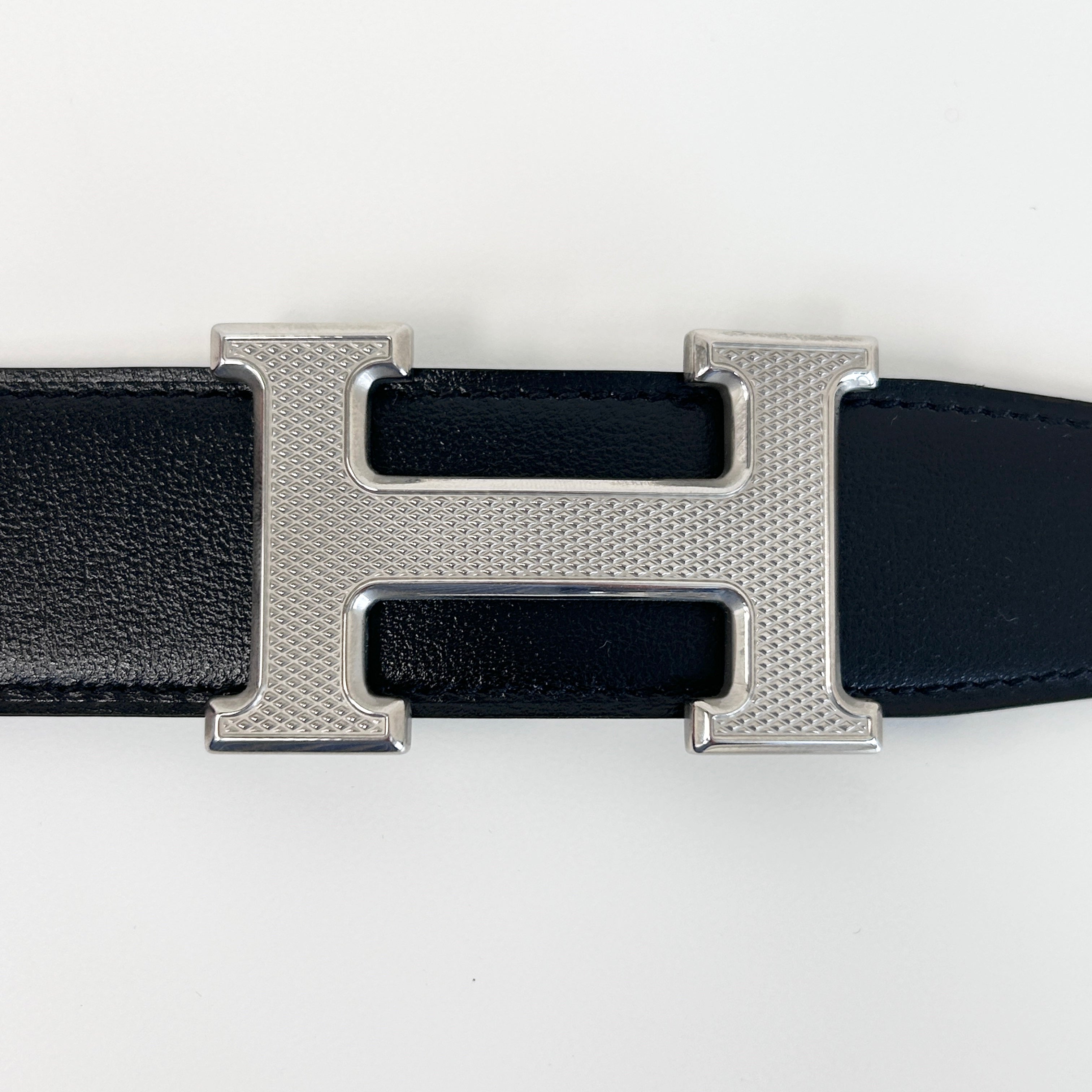 Black/Etain Reversible H Buckle Constance Belt w/ PHW