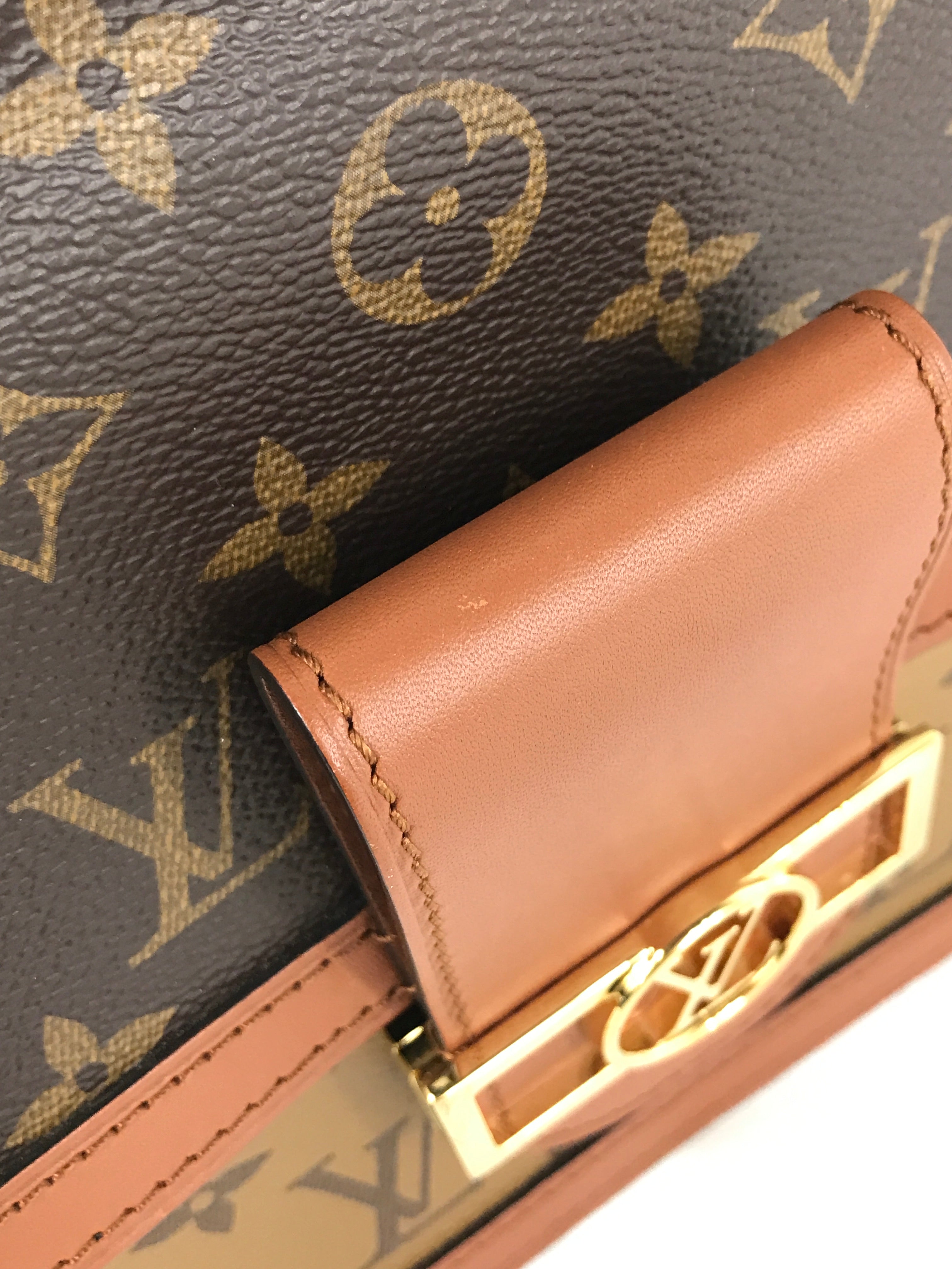 Monogram Canvas Reverse Tan Dauphine Grained Calf Leather MM Shoulder Bag w/GHW