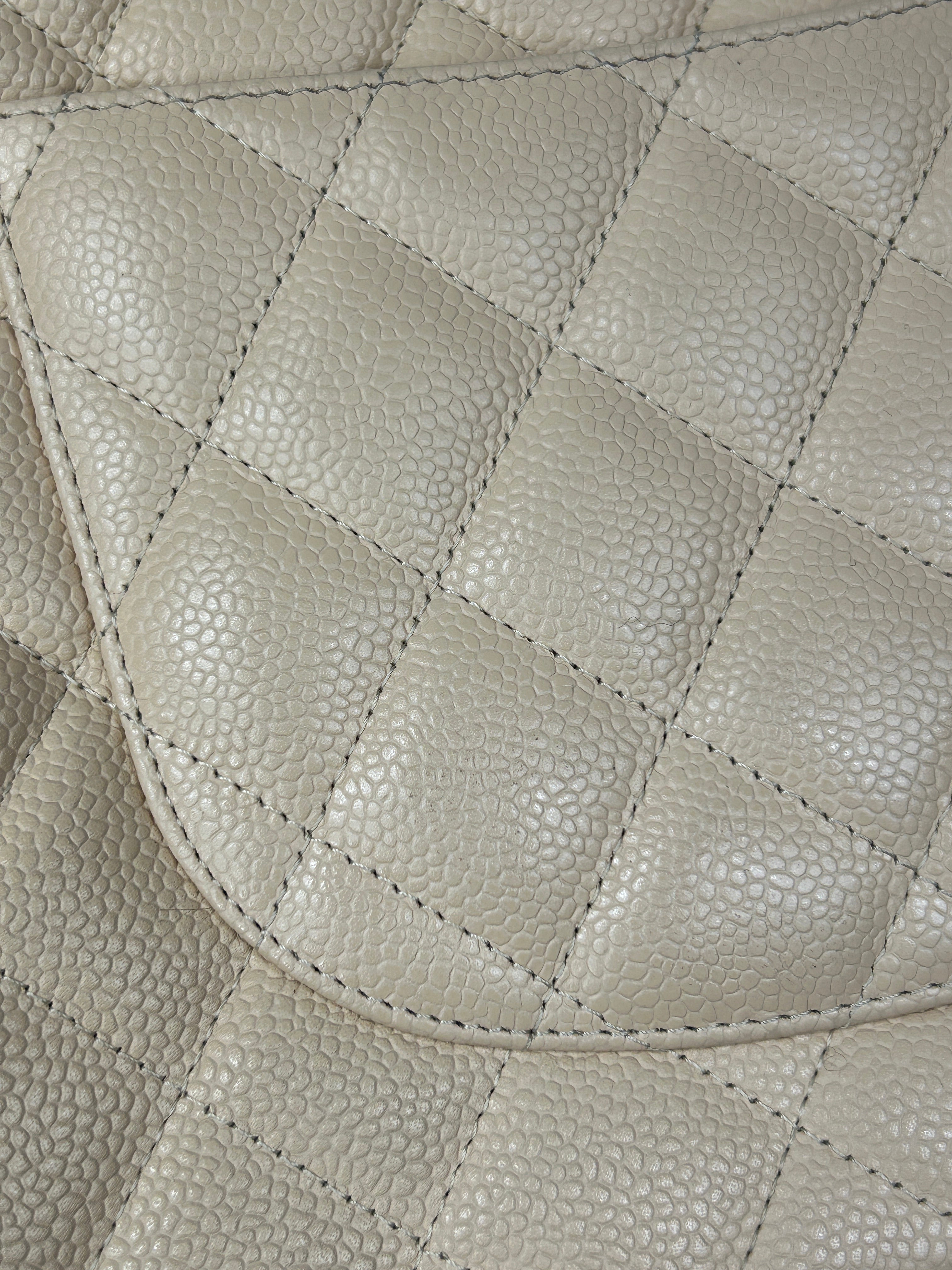 Beige Caviar Quilted Single Flap Jumbo w/SHW