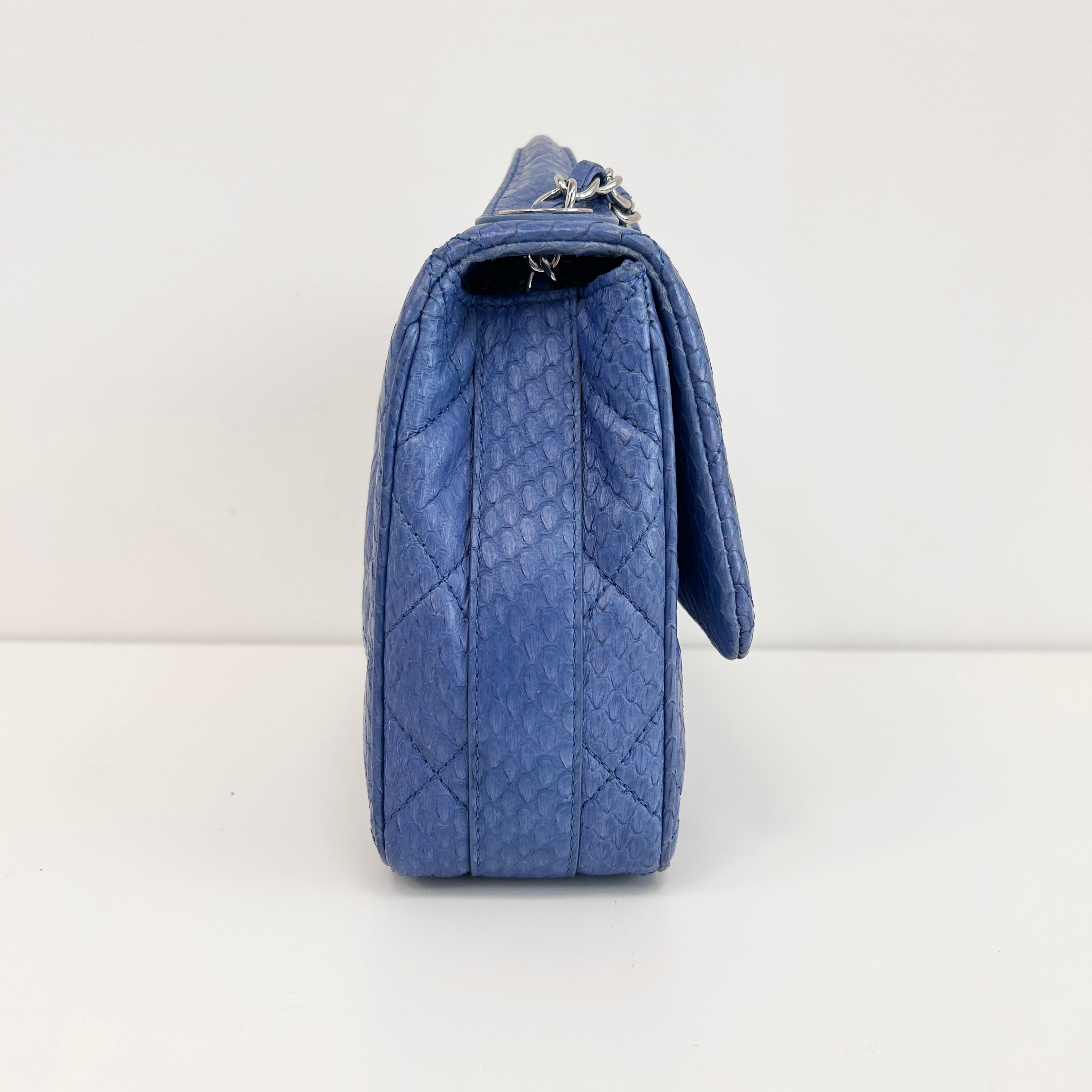 Blue Snakeskin Jumbo Easy Carry Flap Bag w/SHW