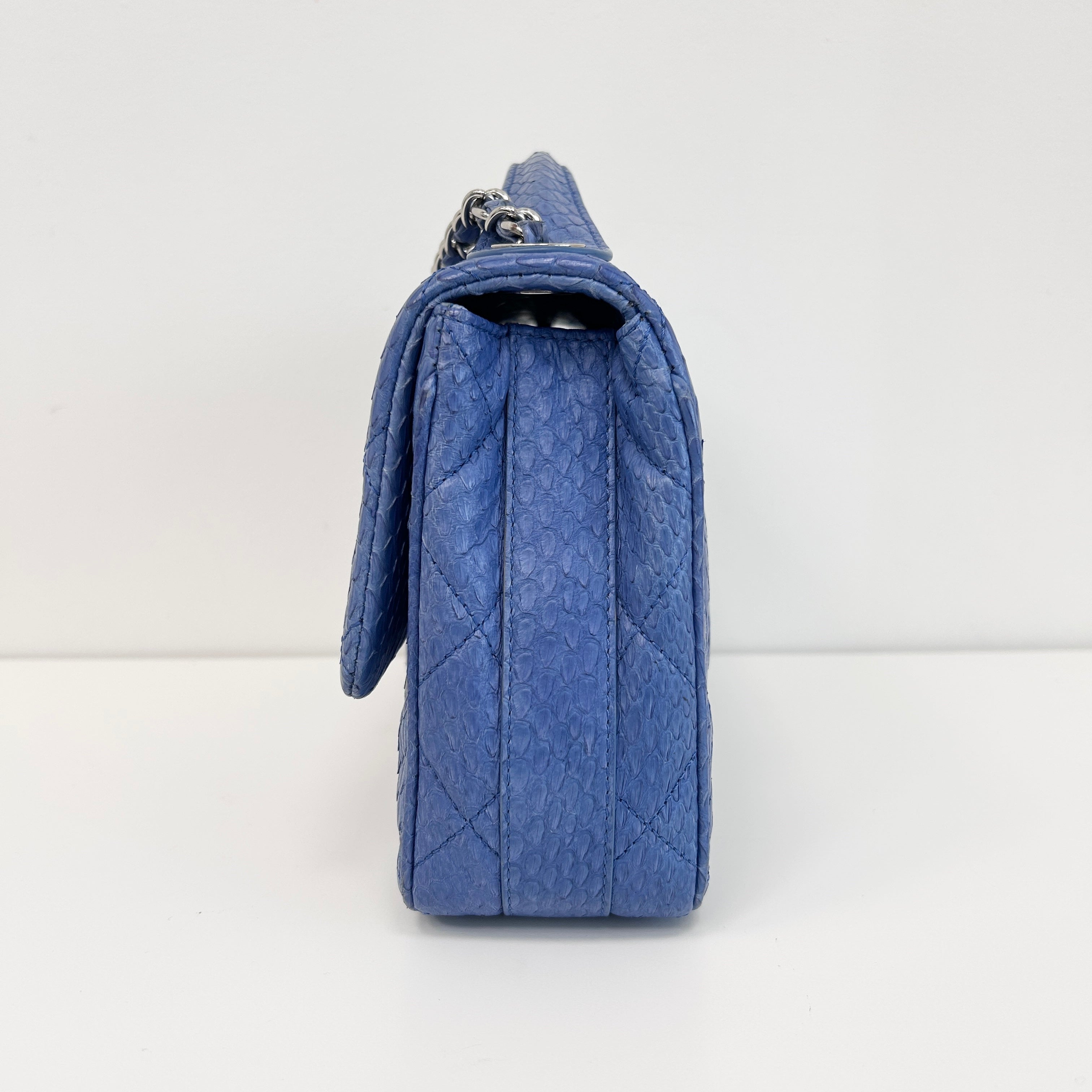 Blue Snakeskin Jumbo Easy Carry Flap Bag w/SHW