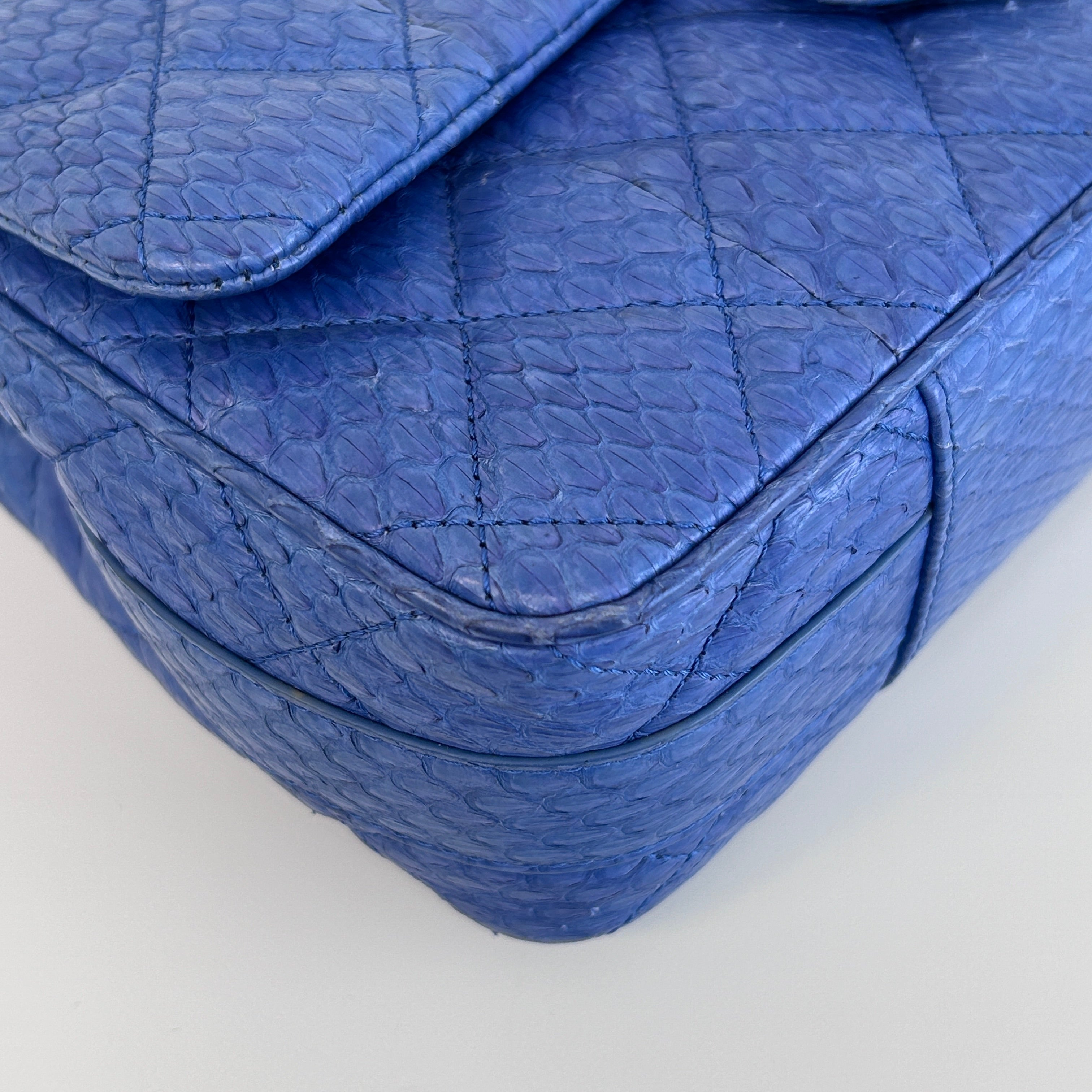 Blue Snakeskin Jumbo Easy Carry Flap Bag w/SHW