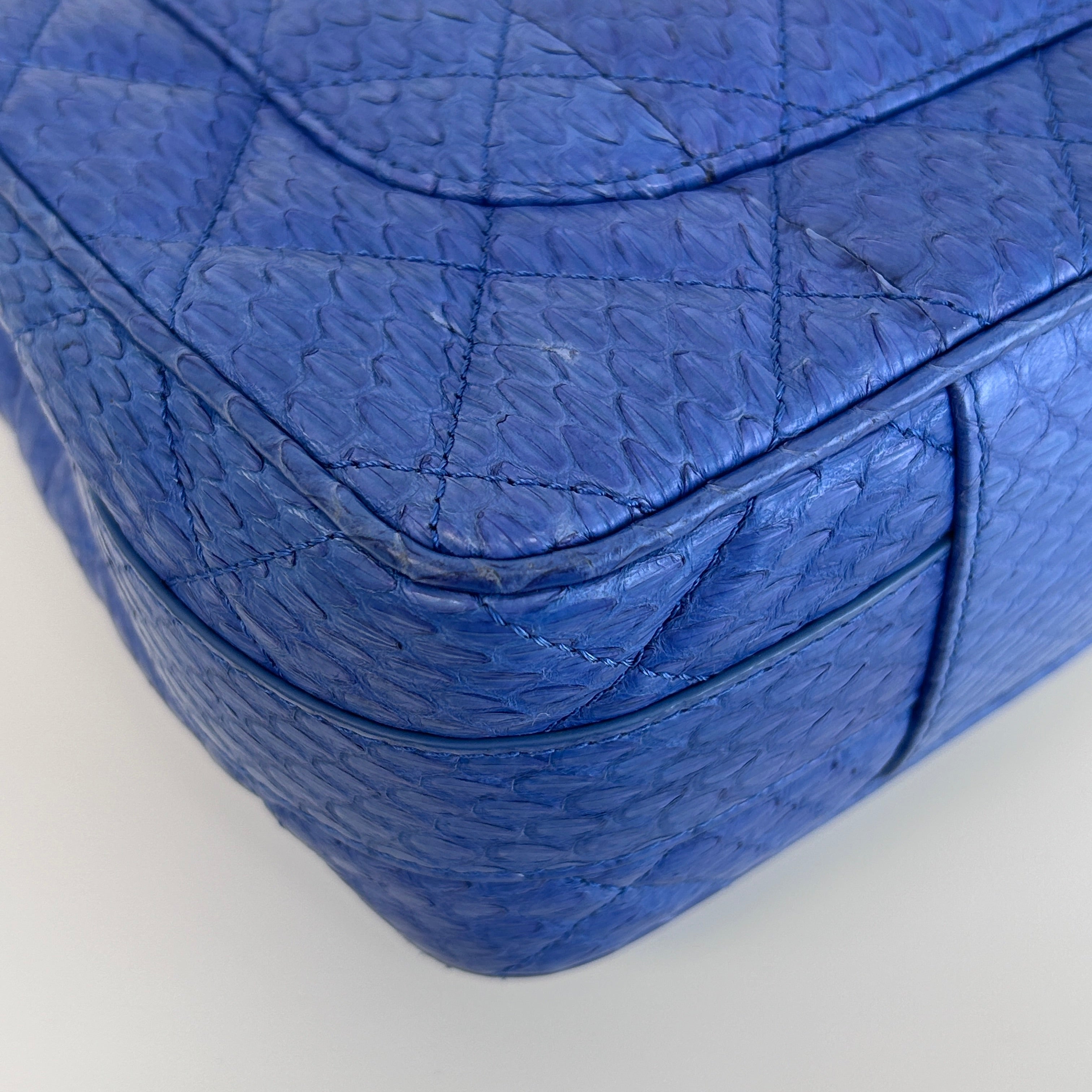 Blue Snakeskin Jumbo Easy Carry Flap Bag w/SHW