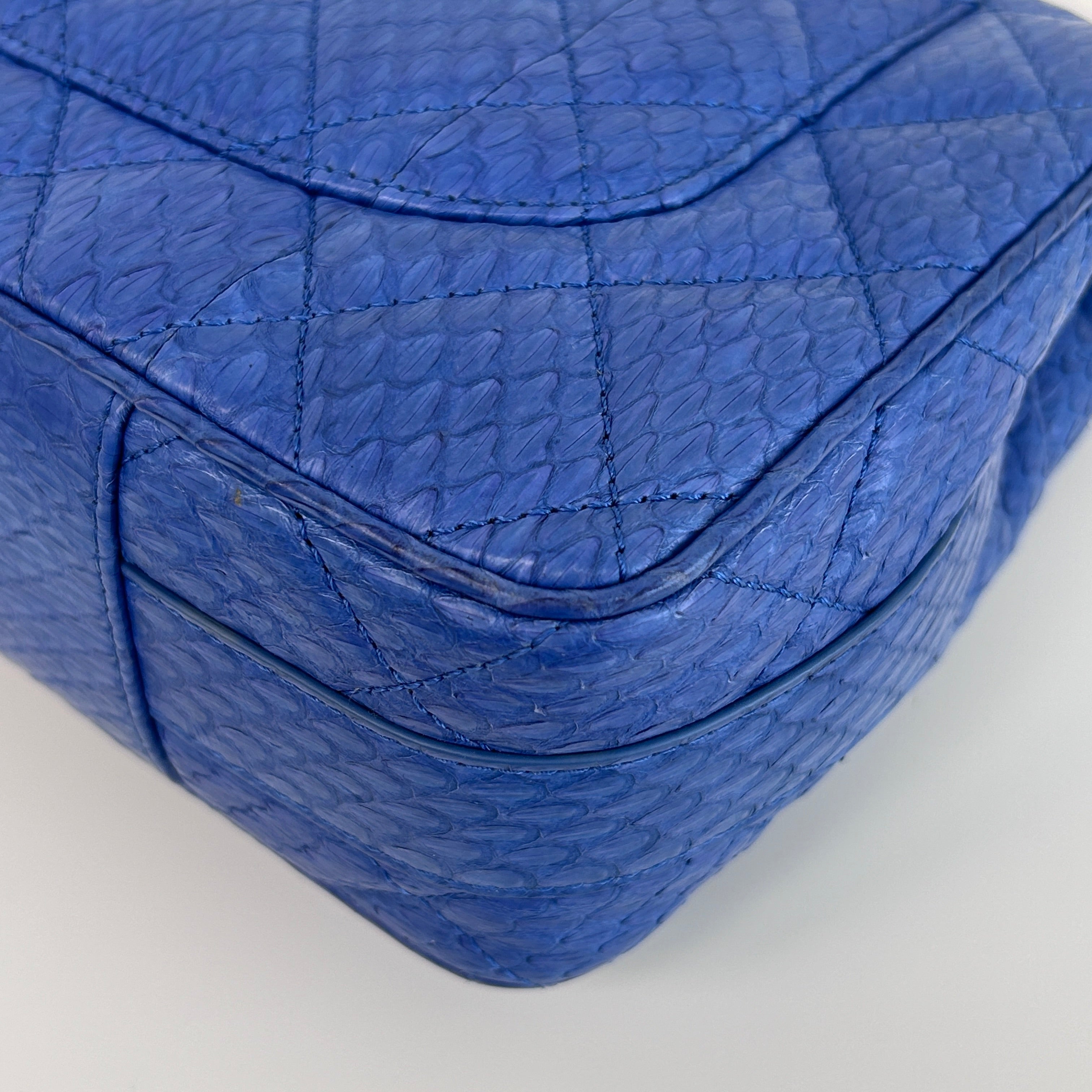 Blue Snakeskin Jumbo Easy Carry Flap Bag w/SHW