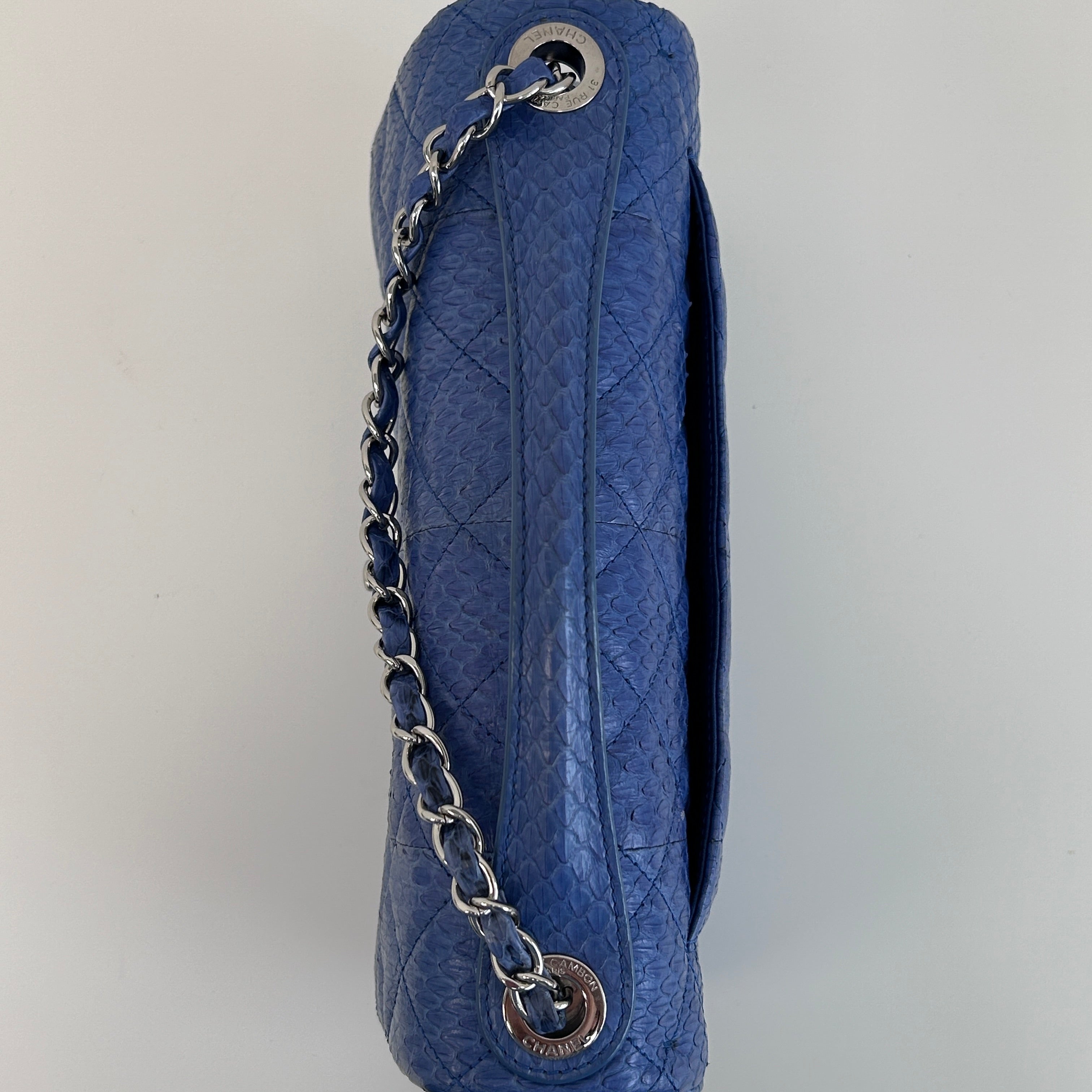 Blue Snakeskin Jumbo Easy Carry Flap Bag w/SHW