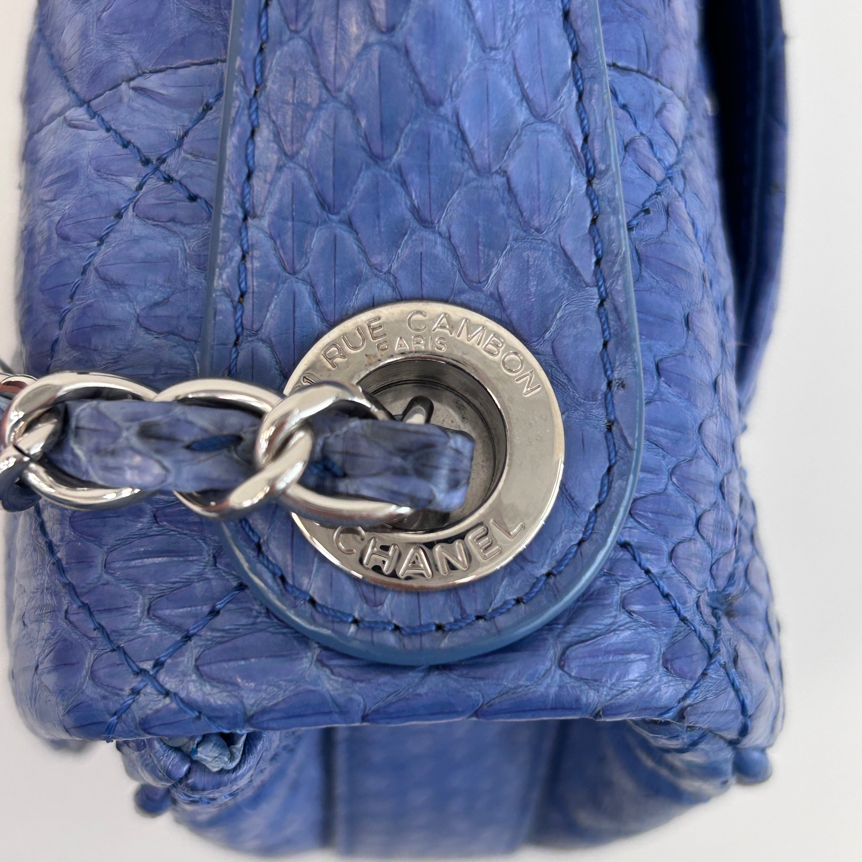 Blue Snakeskin Jumbo Easy Carry Flap Bag w/SHW