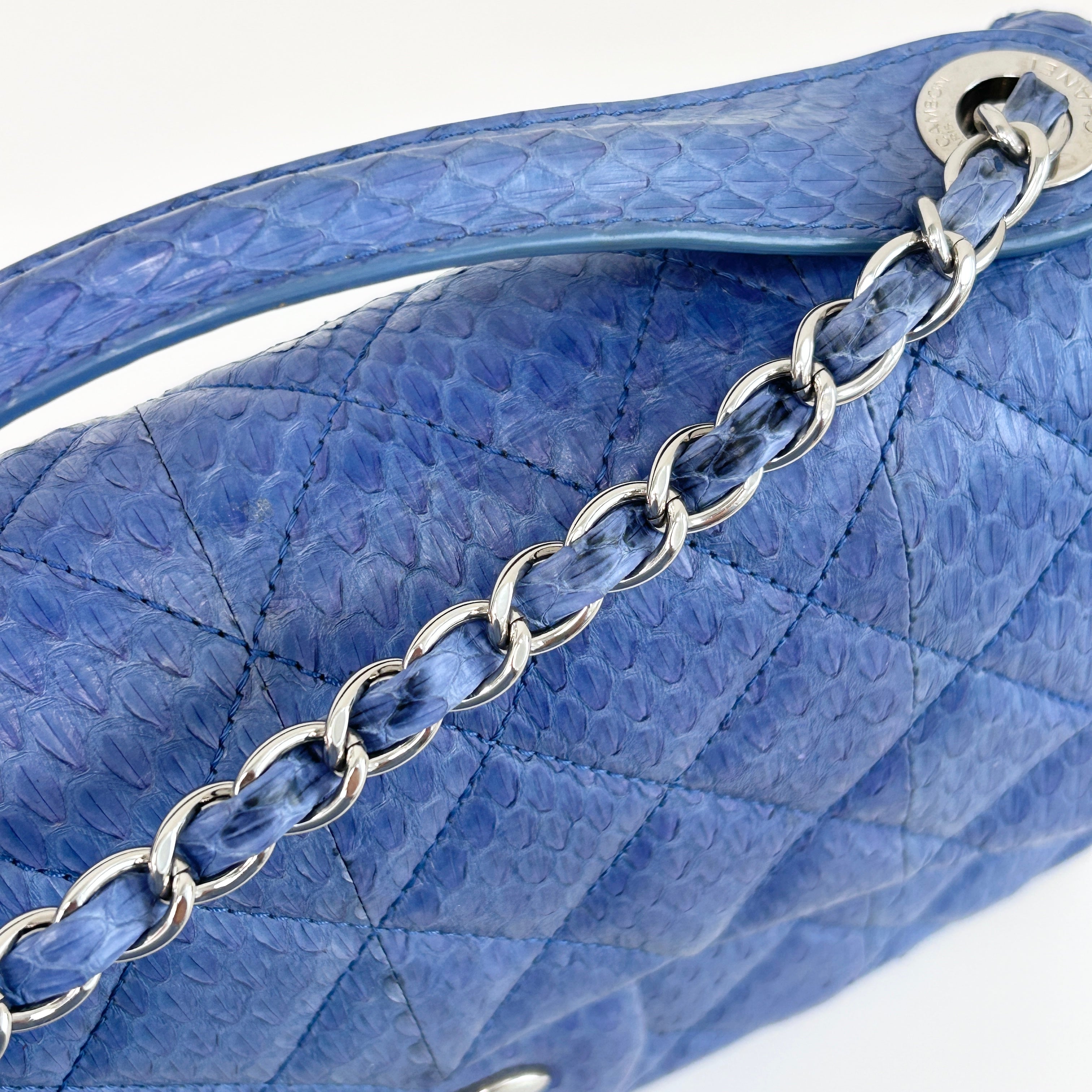 Blue Snakeskin Jumbo Easy Carry Flap Bag w/SHW