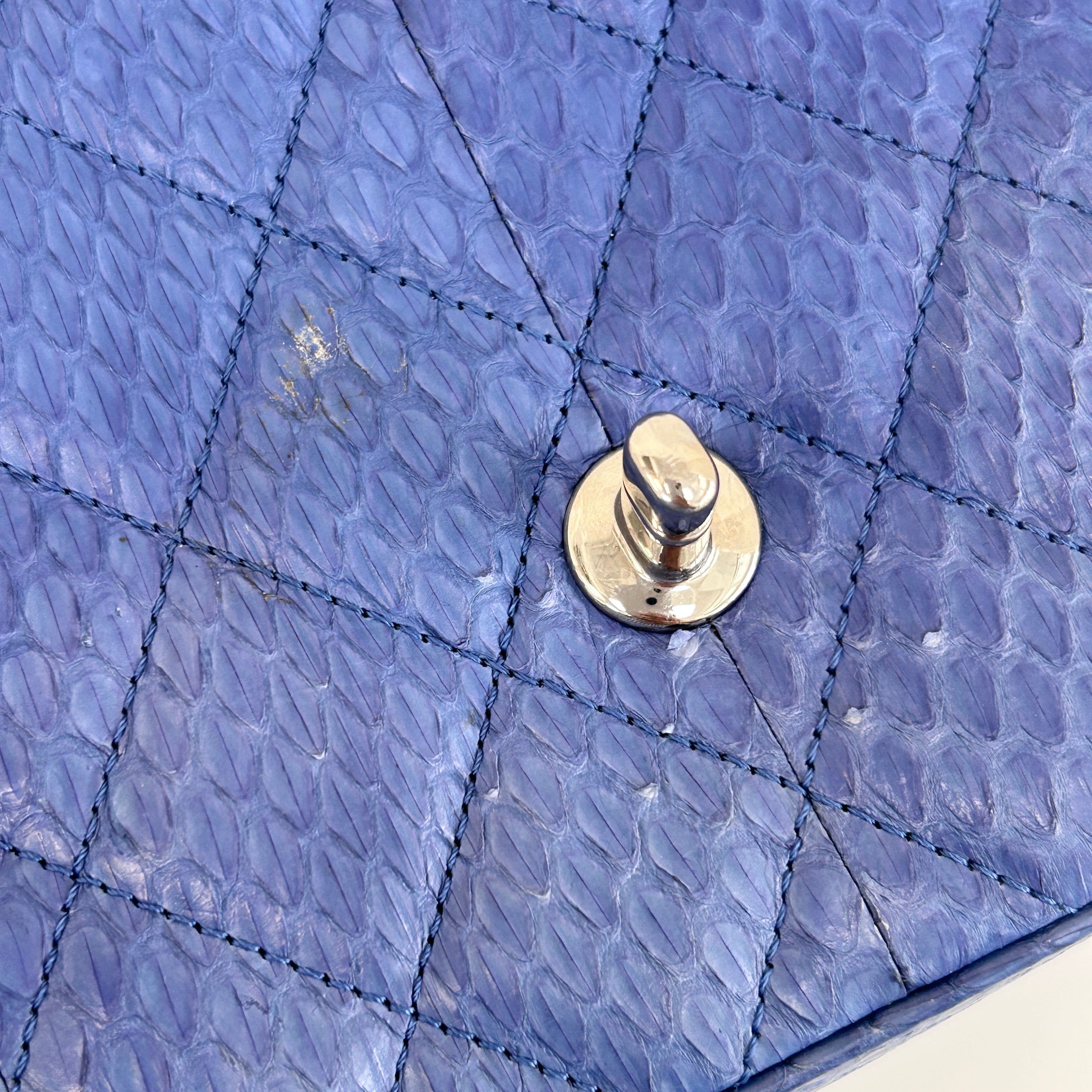 Blue Snakeskin Jumbo Easy Carry Flap Bag w/SHW