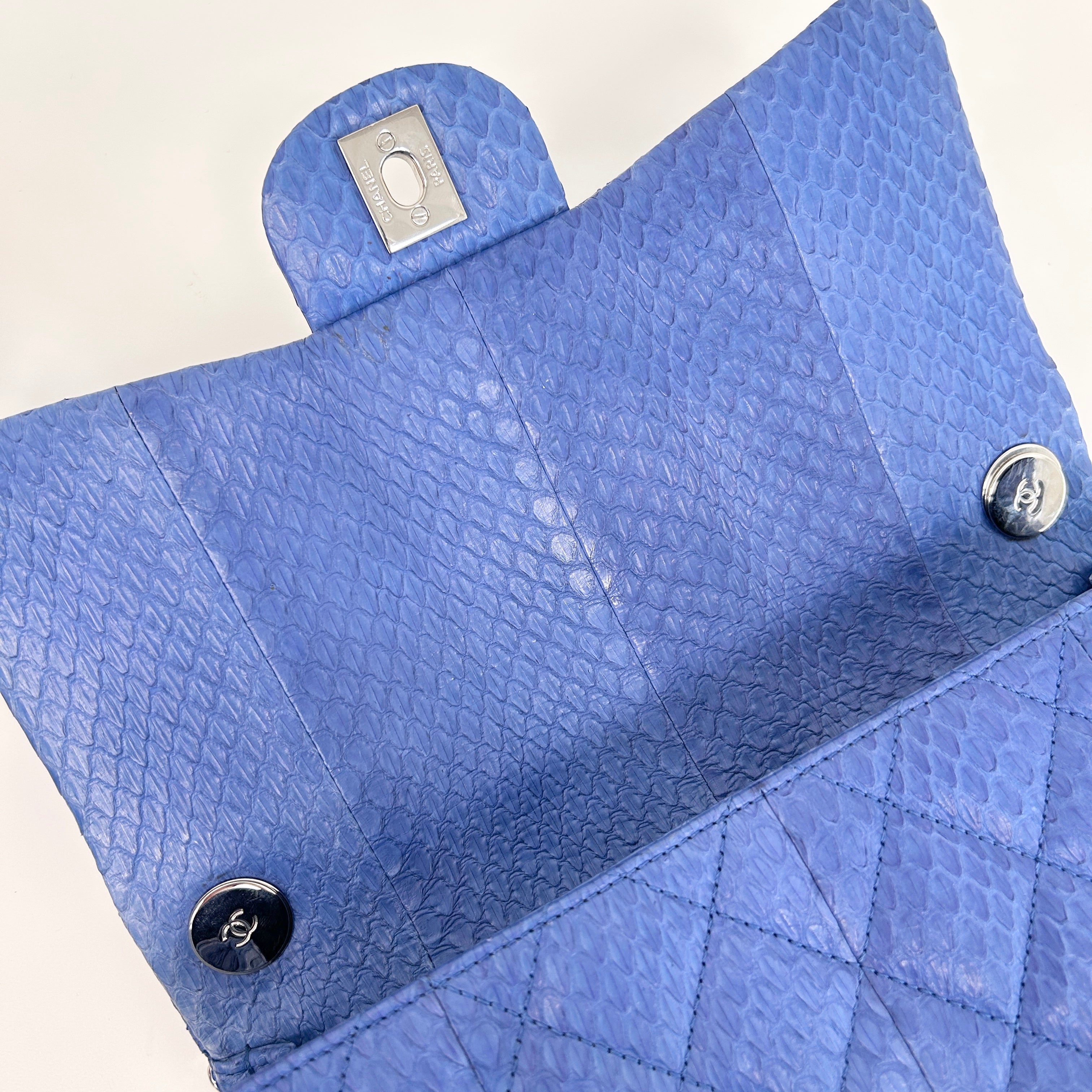 Blue Snakeskin Jumbo Easy Carry Flap Bag w/SHW