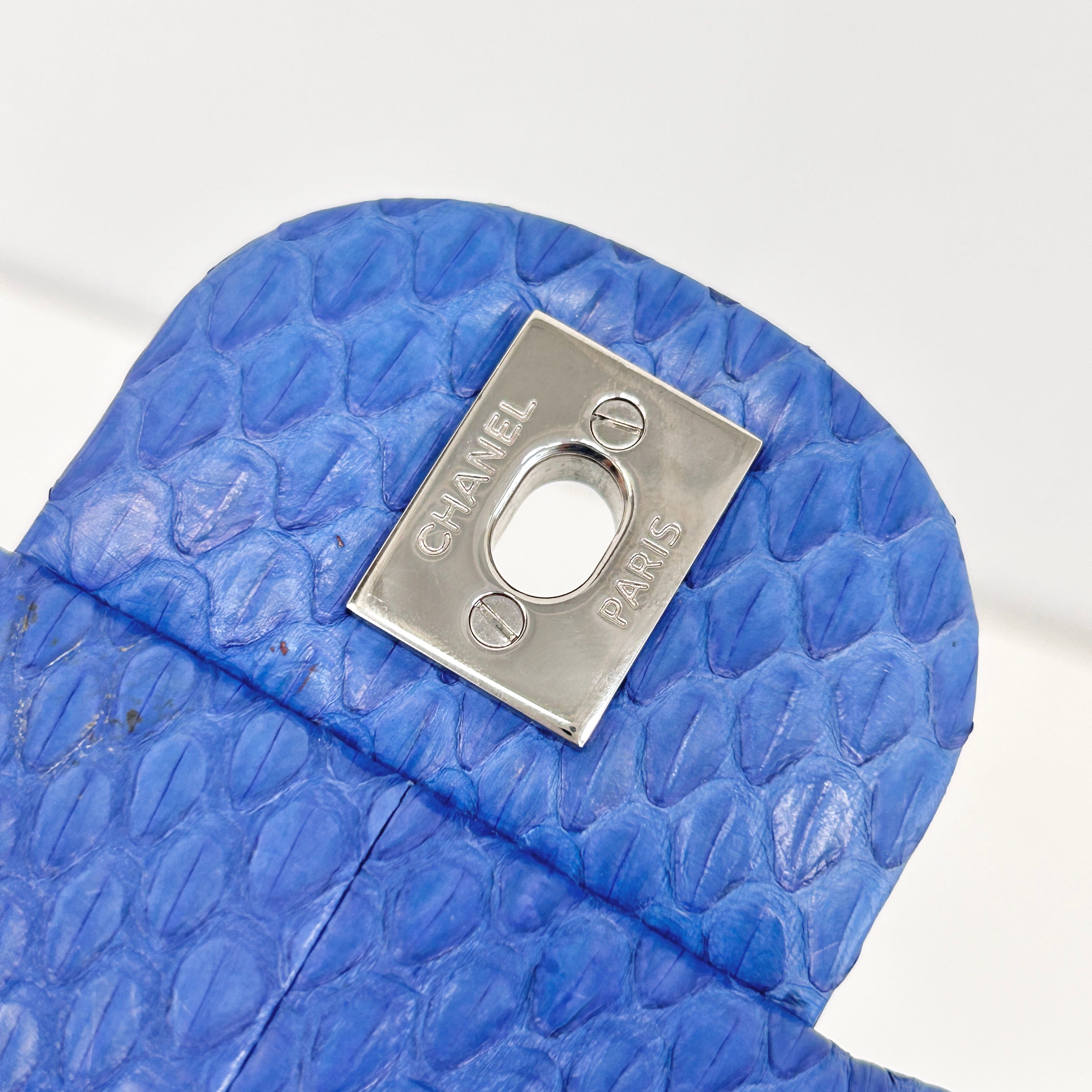 Blue Snakeskin Jumbo Easy Carry Flap Bag w/SHW