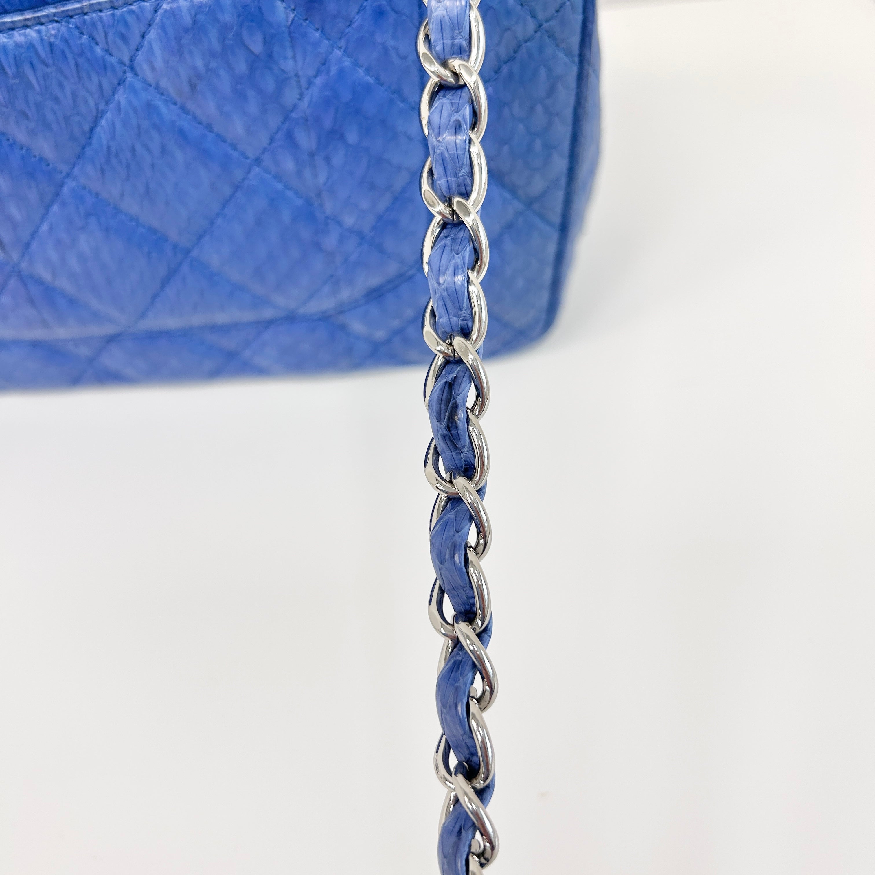 Blue Snakeskin Jumbo Easy Carry Flap Bag w/SHW