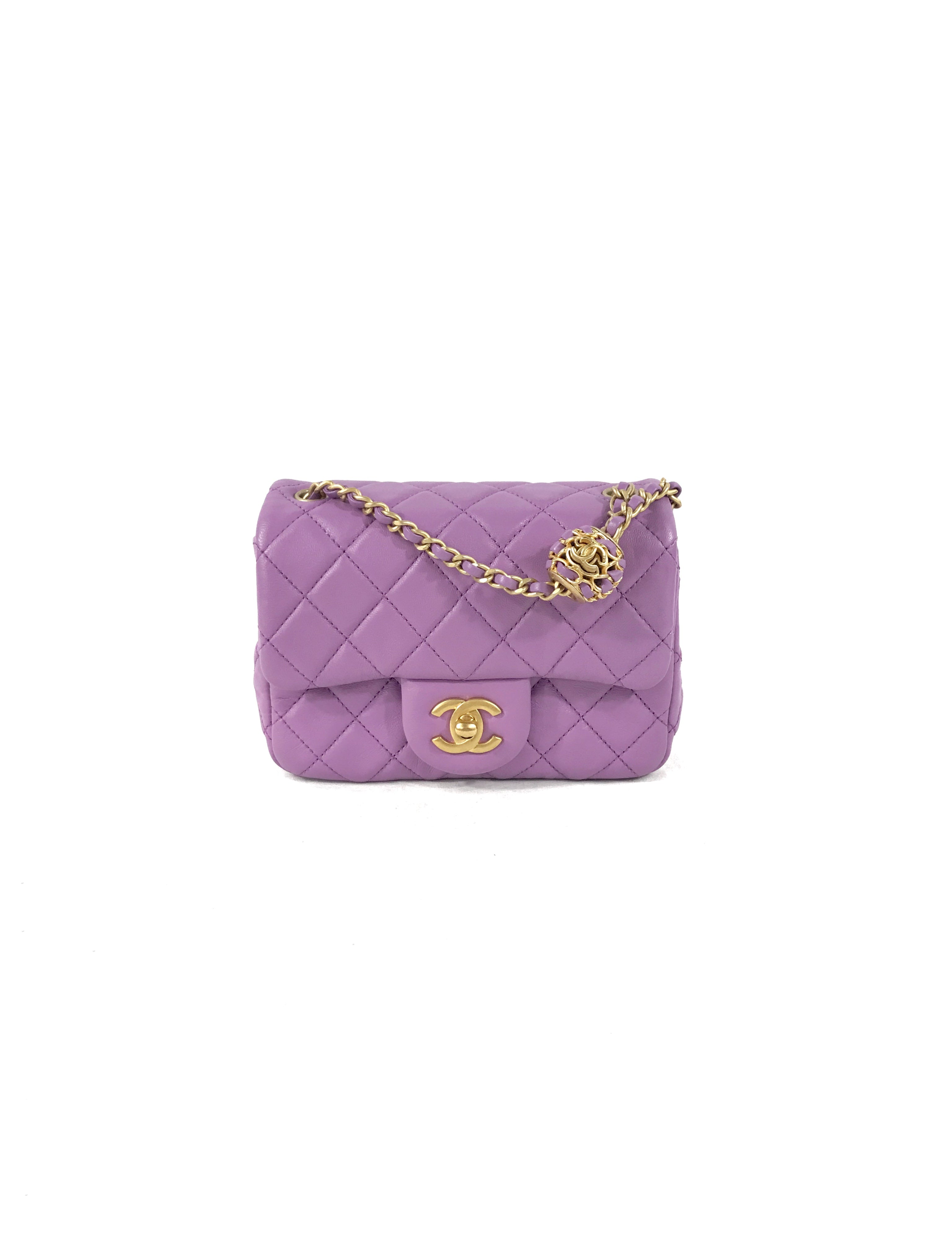 Lavendar Quilted Lambskin Pearl Crush Mini Square w/ AGHW