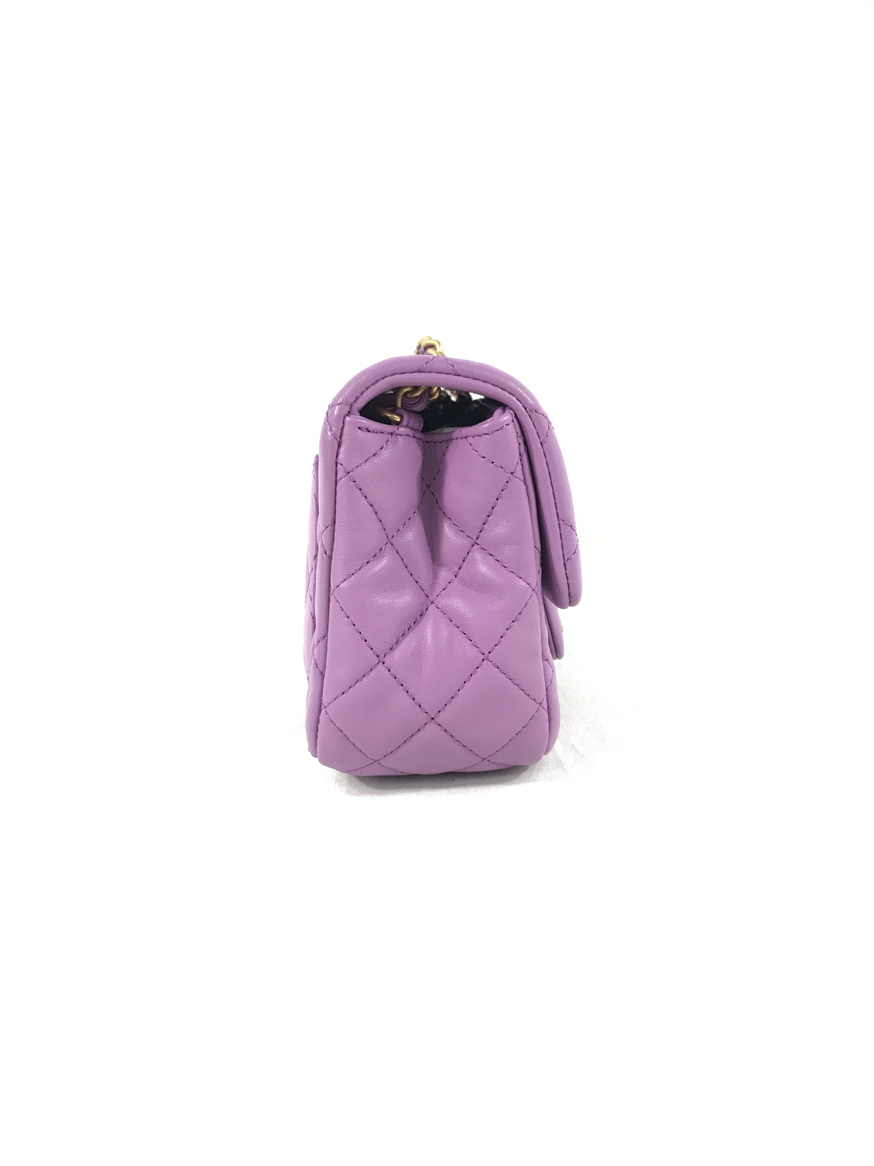 Lavendar Quilted Lambskin Pearl Crush Mini Square w/ AGHW
