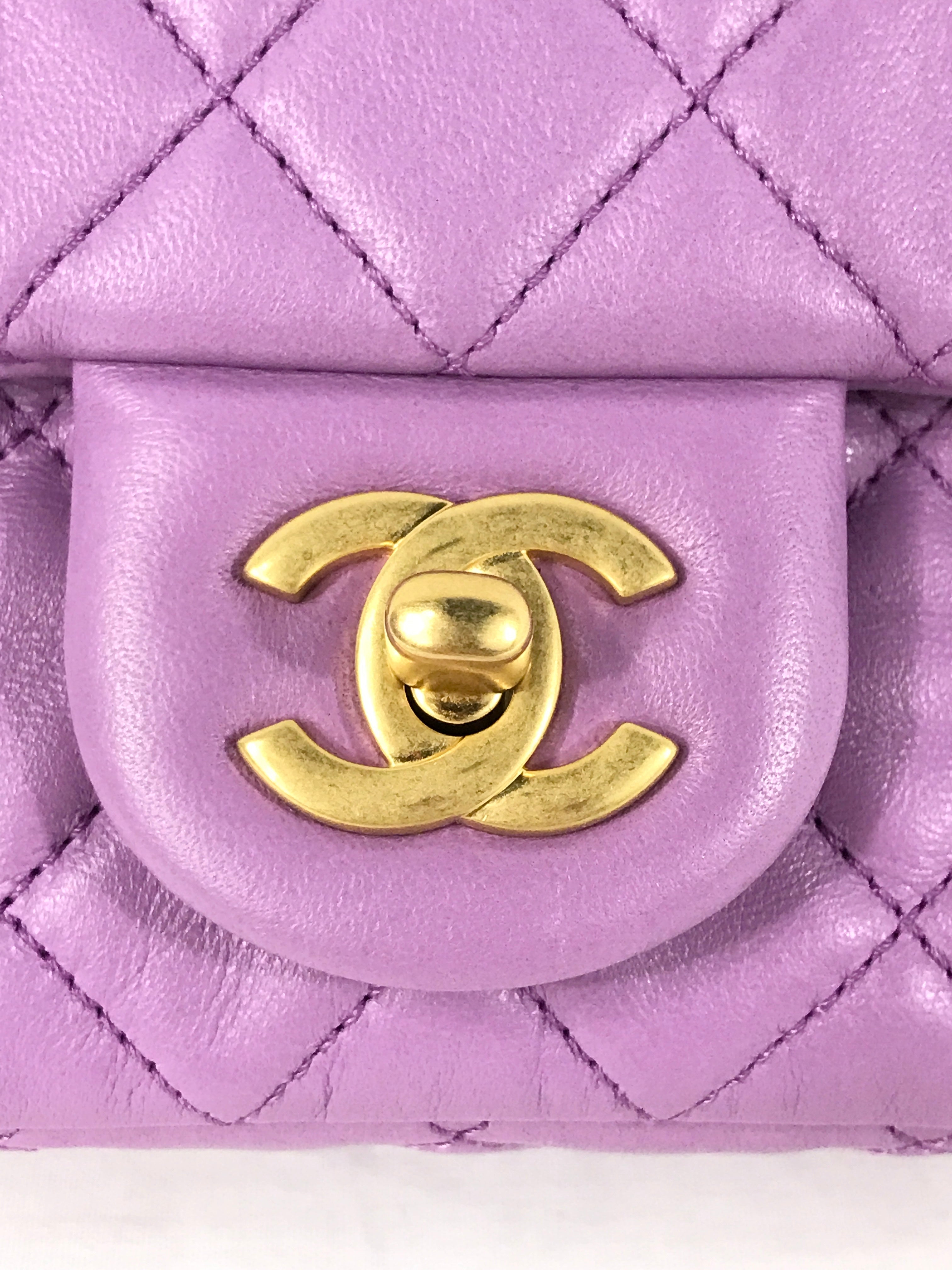 Lavendar Quilted Lambskin Pearl Crush Mini Square w/ AGHW